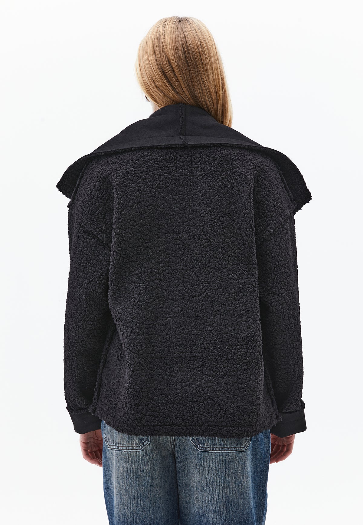 Shawl Collar Long Sleeve Bouclé Jacket - BLACK