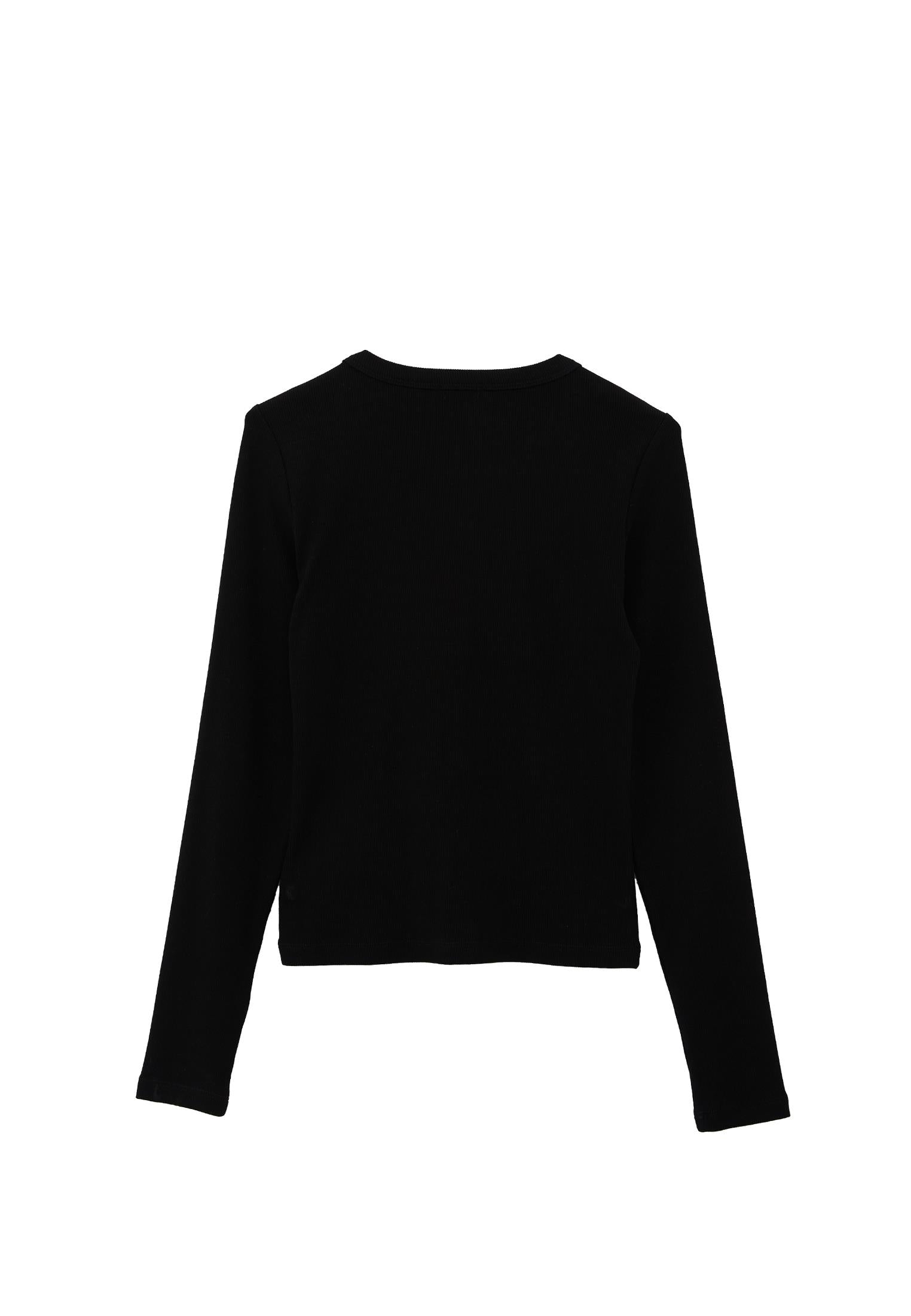 Long Sleeve Crew Neck Bodycon T-Shirt - BLACK