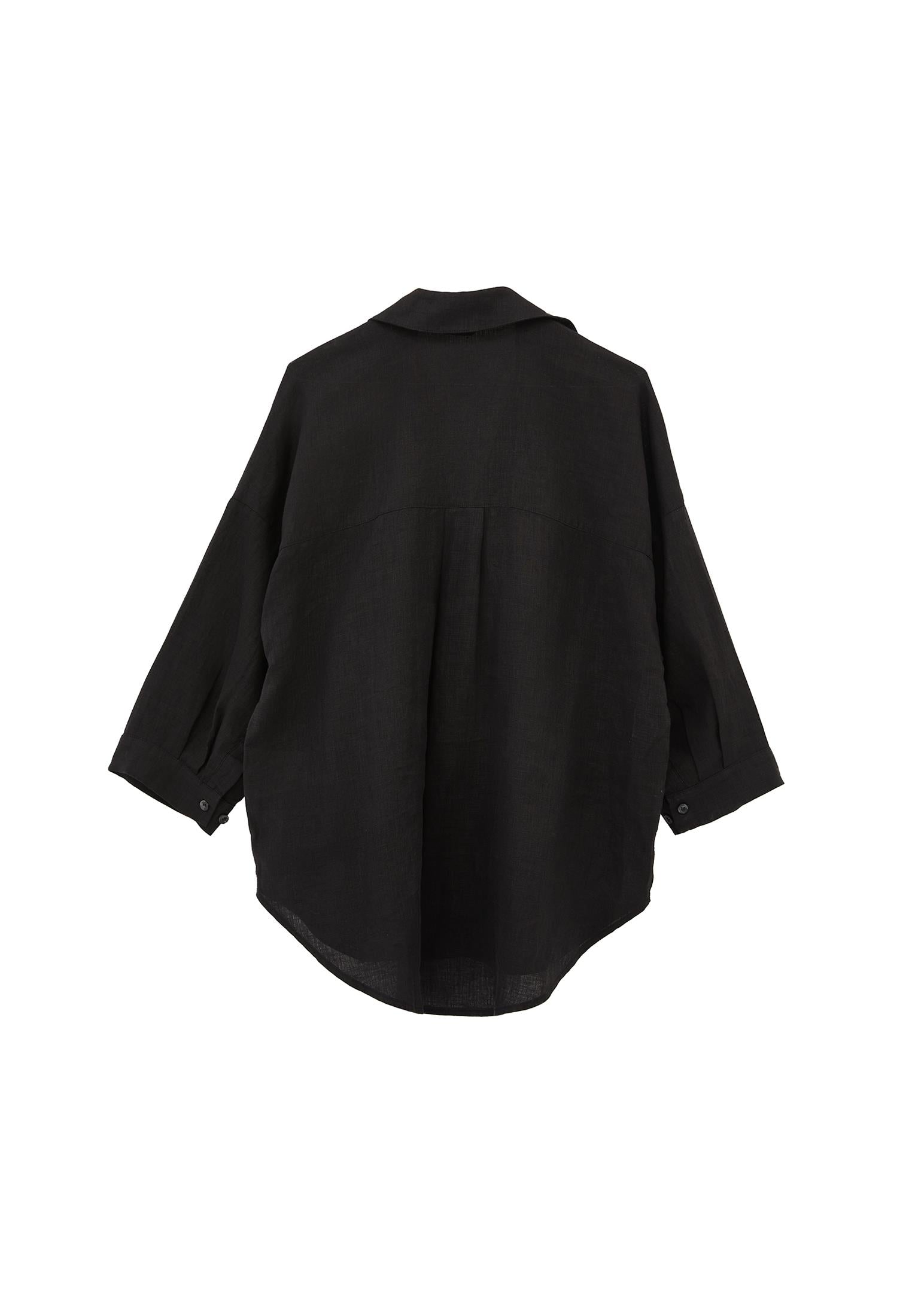 Shirt With Button Details At Tunic Length - BLACK