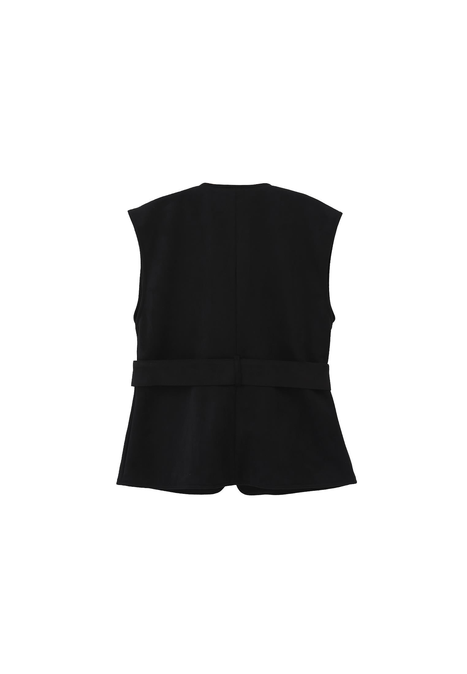 V Neck Belted Vest - BLACK