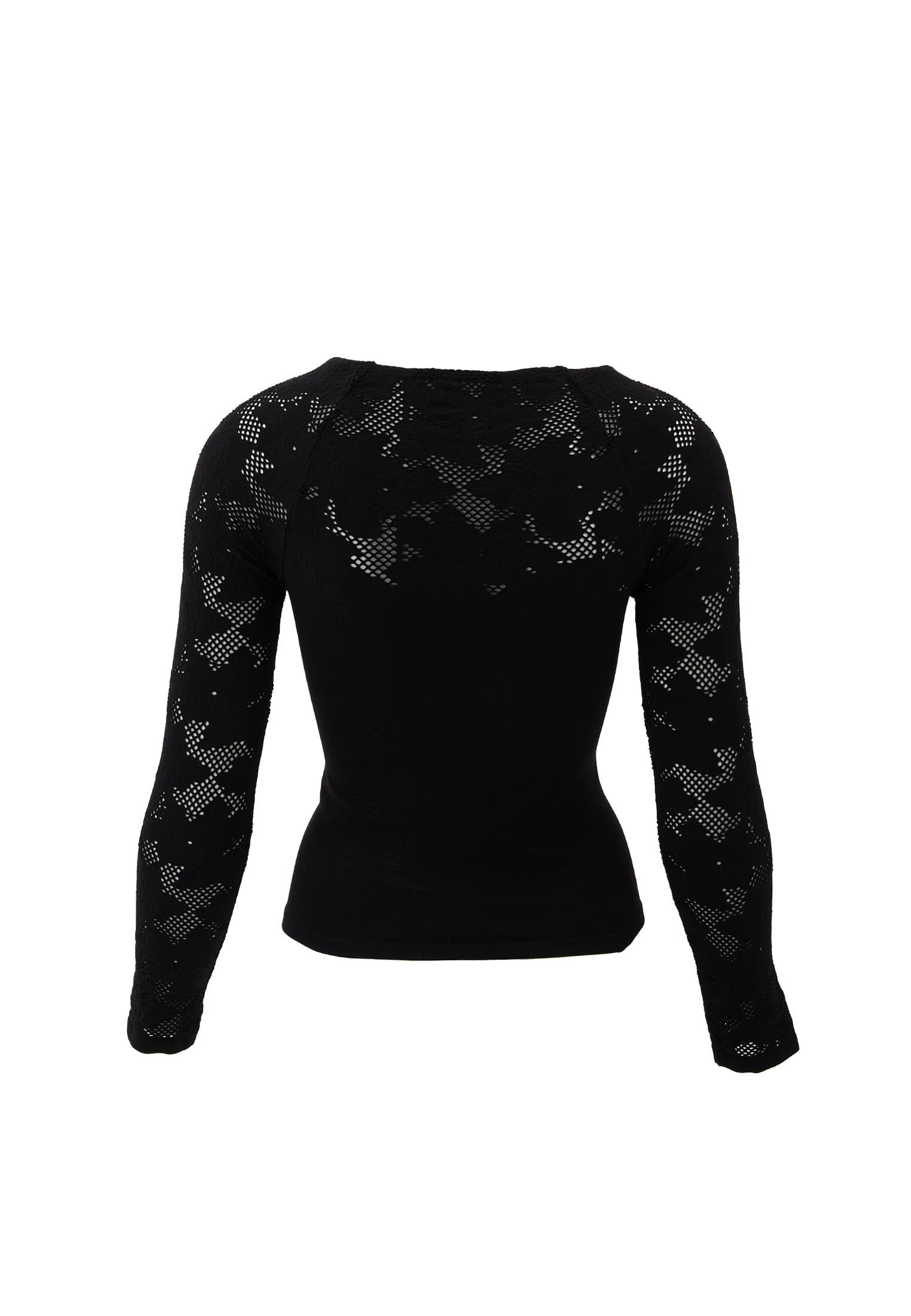 Jacquard Boat Neck Bodycon T-Shirt Long Sleeve - BLACK