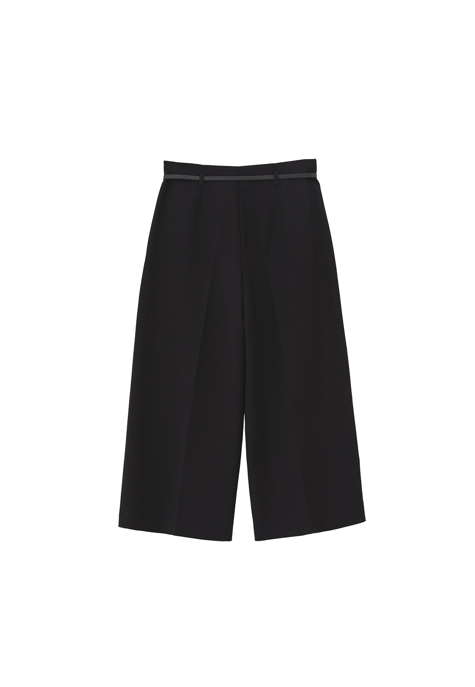 Ultra High Waist Belted Culotte Pants - BLACK