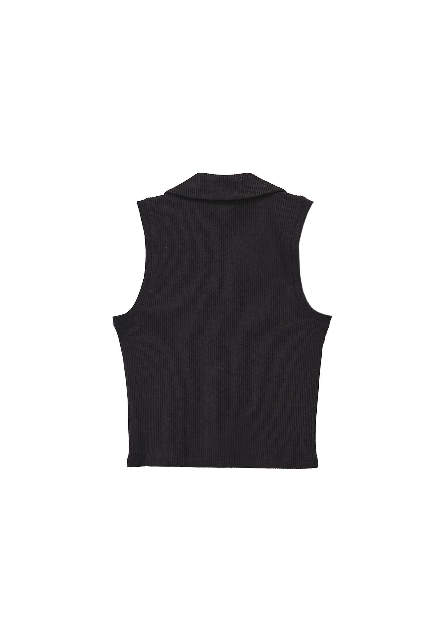 Polo Collar Zip Detailed Tank Top - BLACK