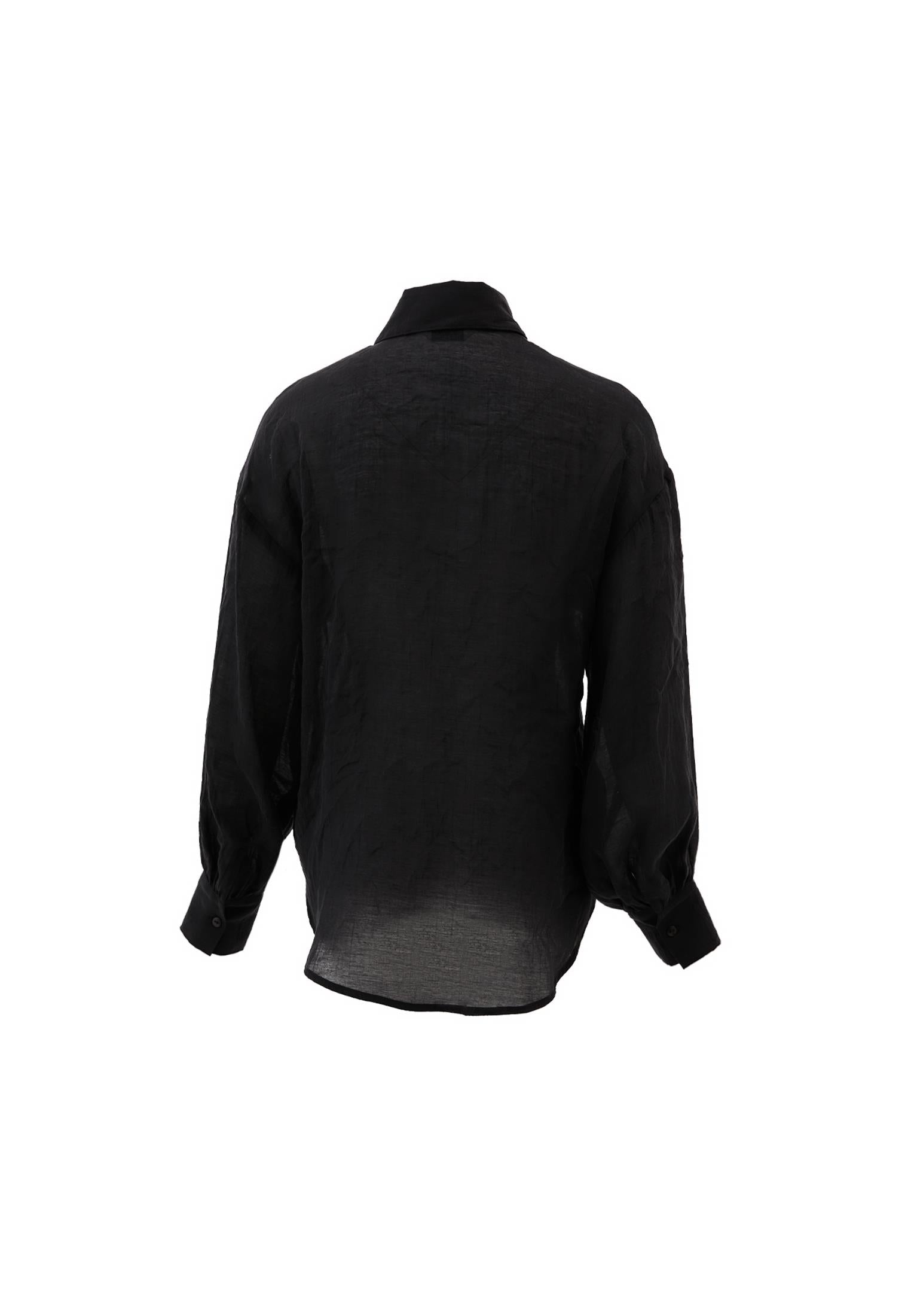 Loose Fit Long Sleeve Buttoned Shirt - BLACK