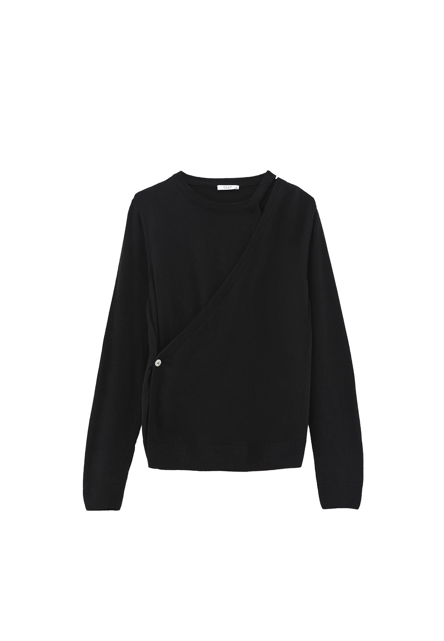 Crew Neck Long Sleeve Sweater - BLACK