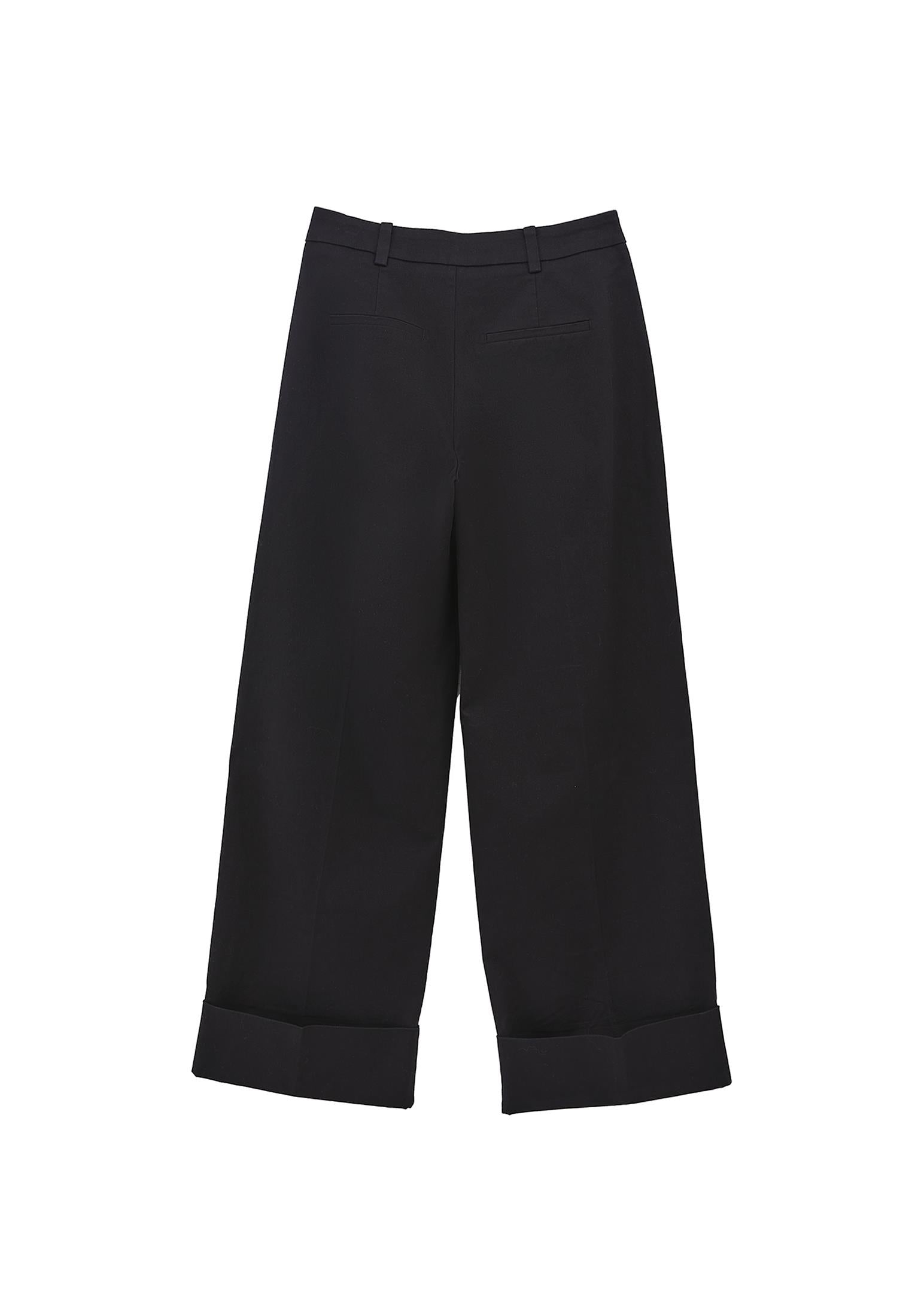 Pleated Ultra High Waist Straight Leg Women Pants - BLACK