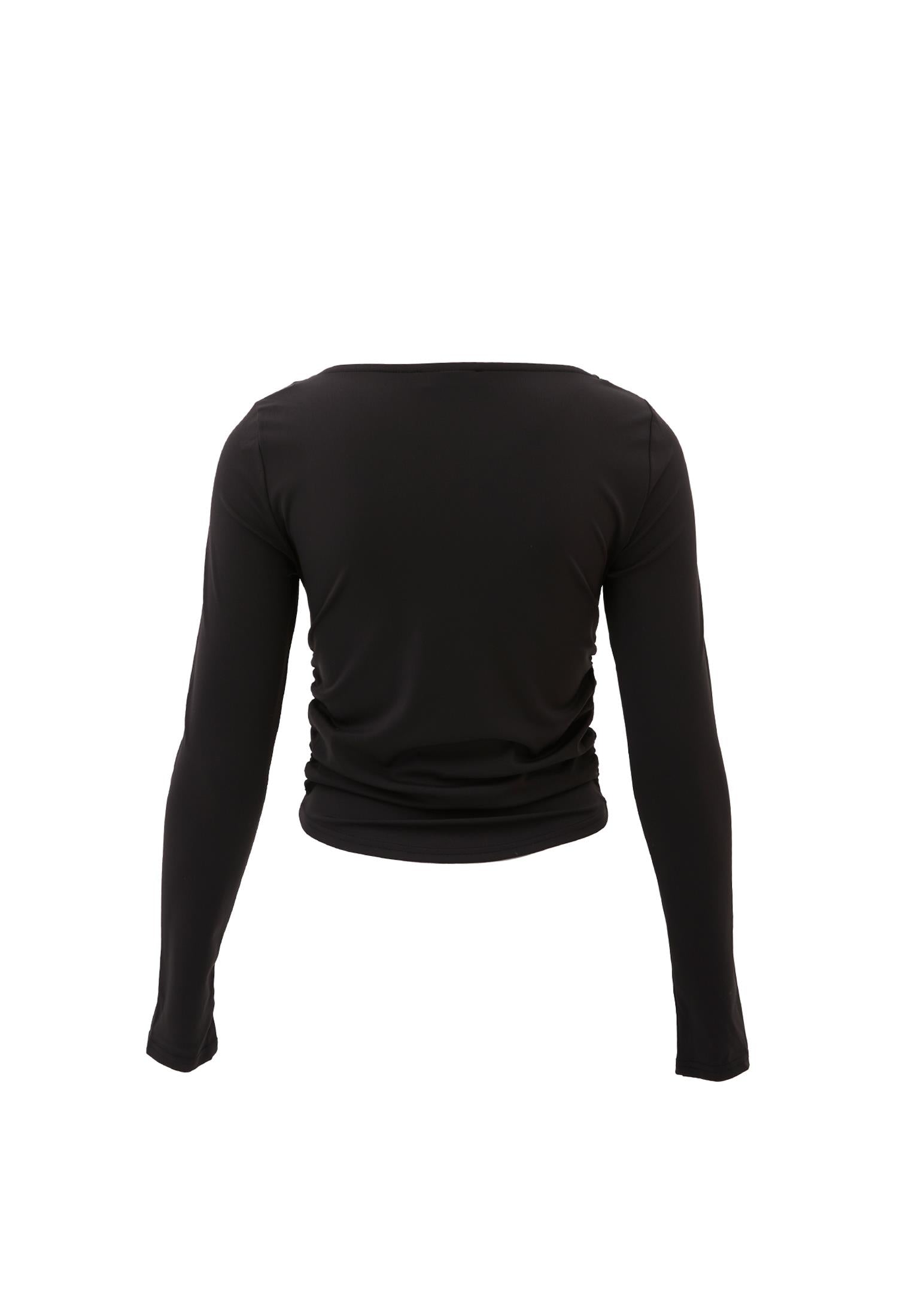 Boat Neck Long Sleeve Bodycon T-Shirt - BLACK