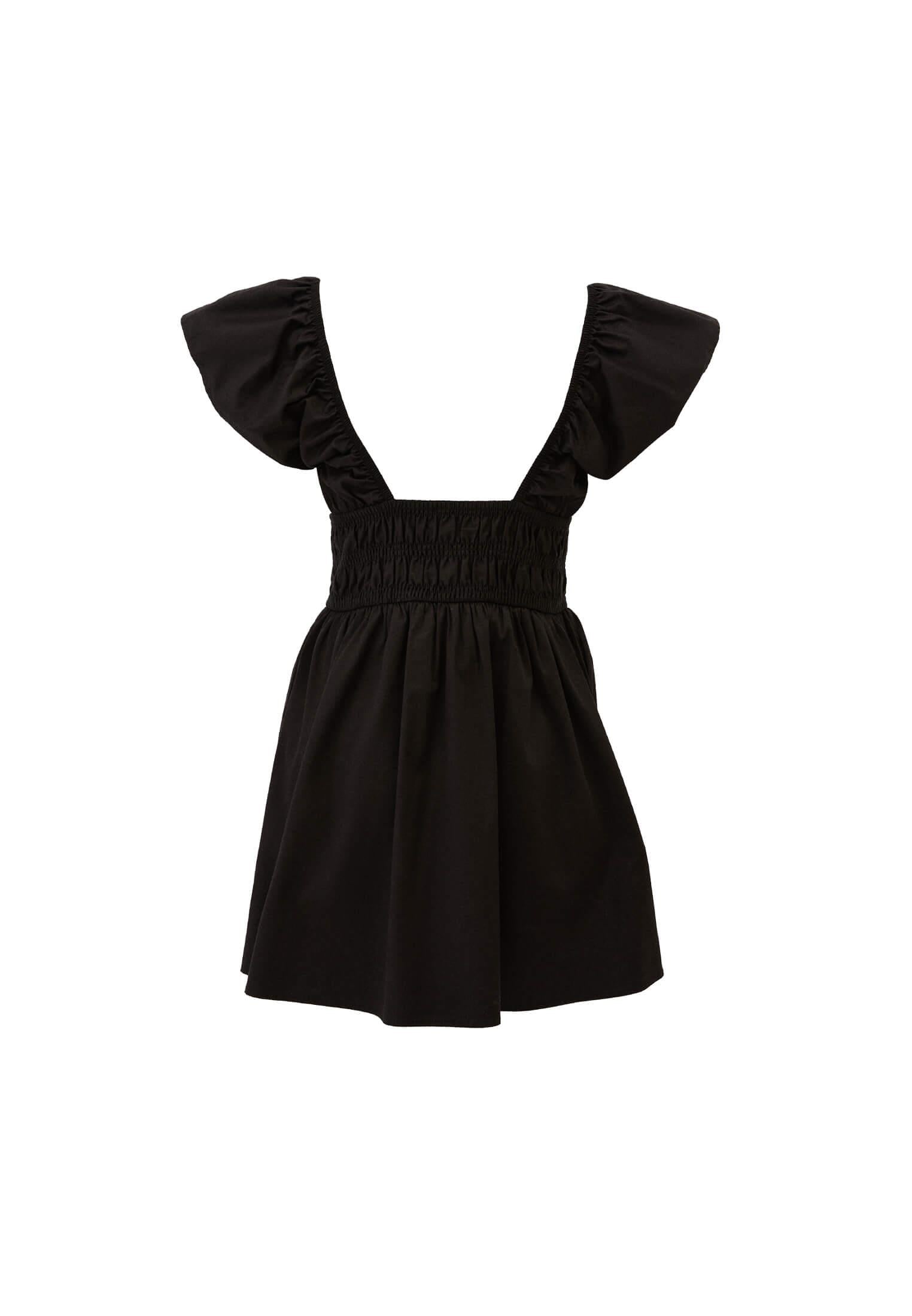 Short V Neck Smocked Dress - BLACK