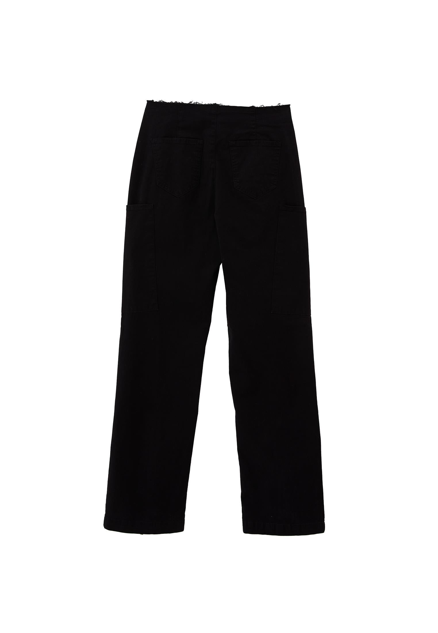 Straight Leg High Waist Trousers - BLACK