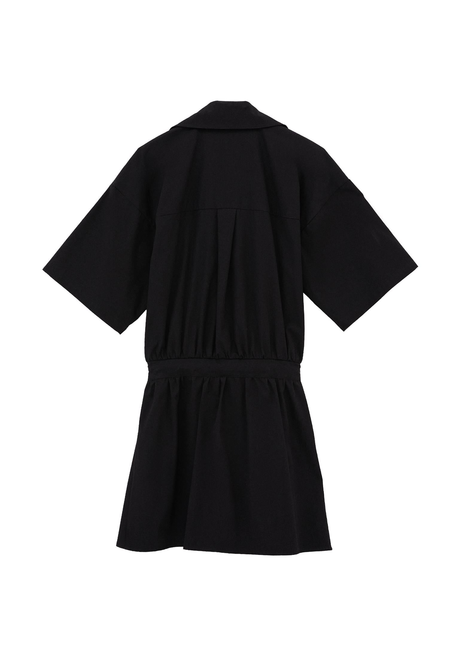 Oversize Short Shirt Collar Women Dress - BLACK