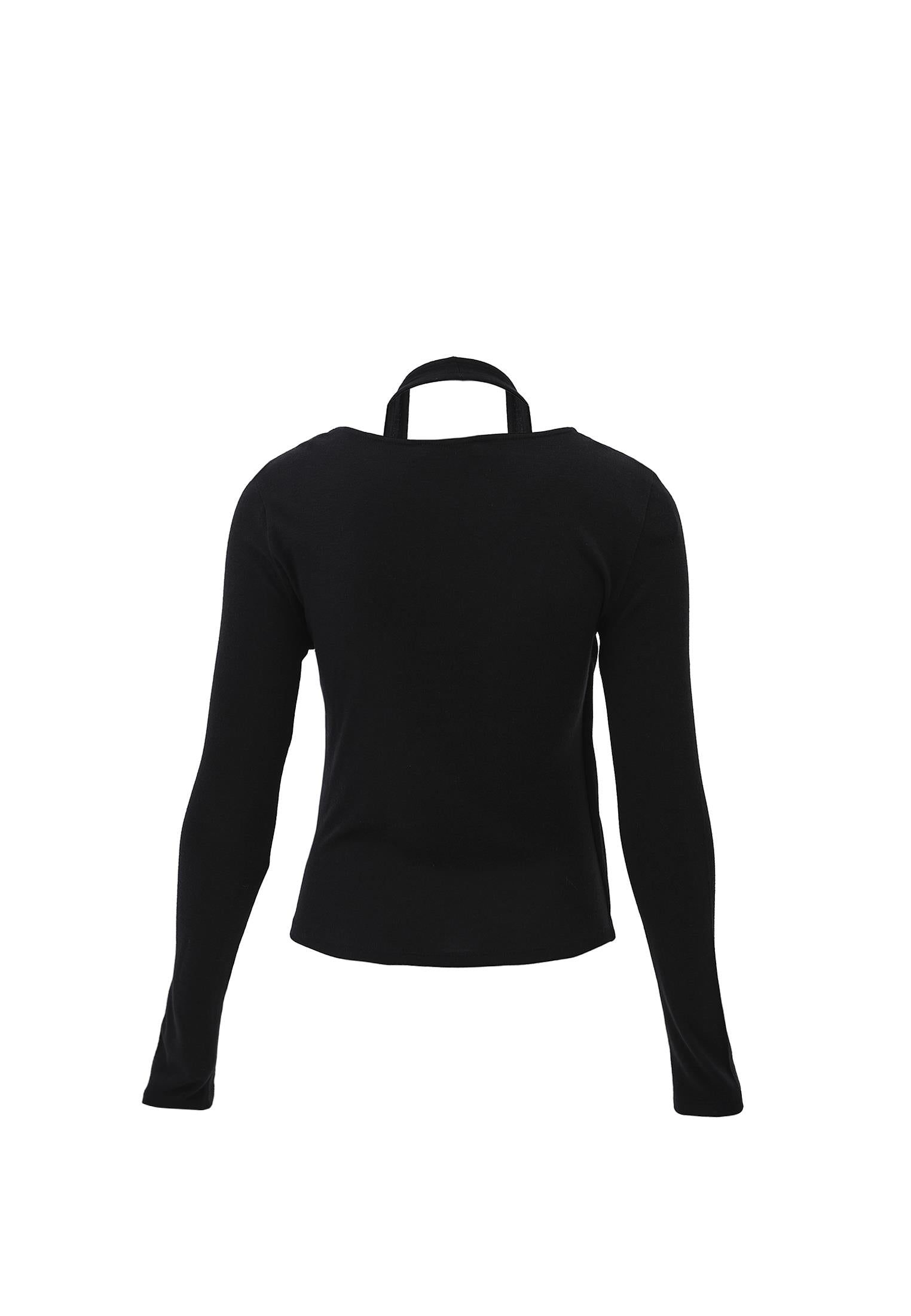 V Neck Long Sleeve T-Shirt - BLACK