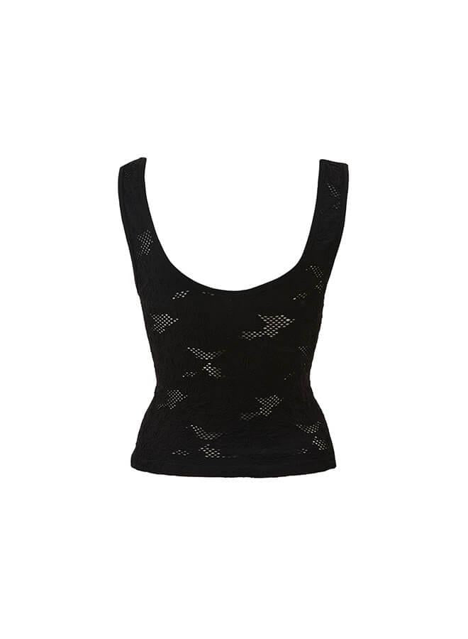 U Neck Bodycon Tank Top - BLACK