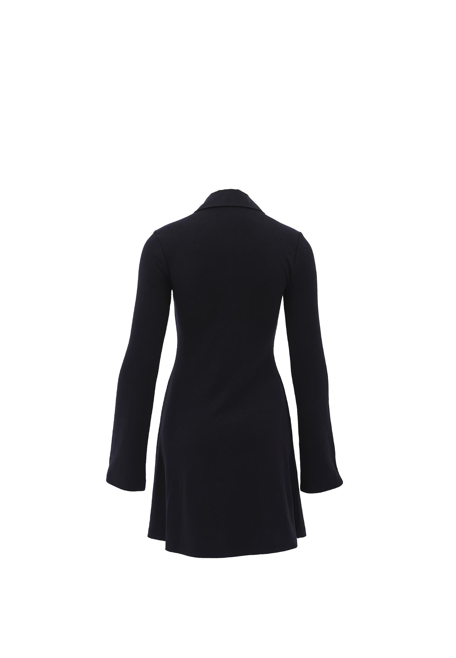 Polo Neck Long Sleeve Short Dress - BLACK