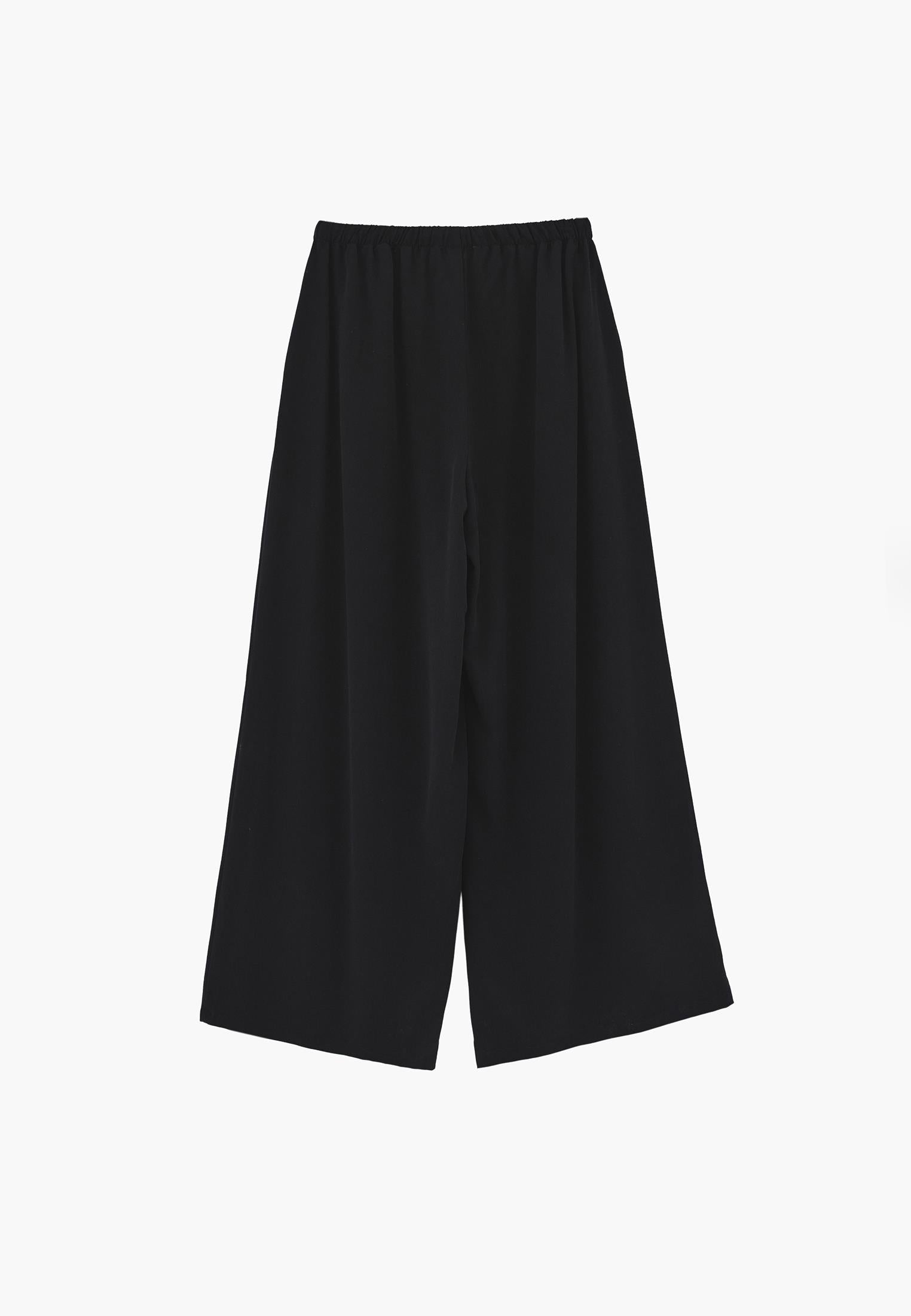 Wide Leg Elastic Women Trousers - BLACK