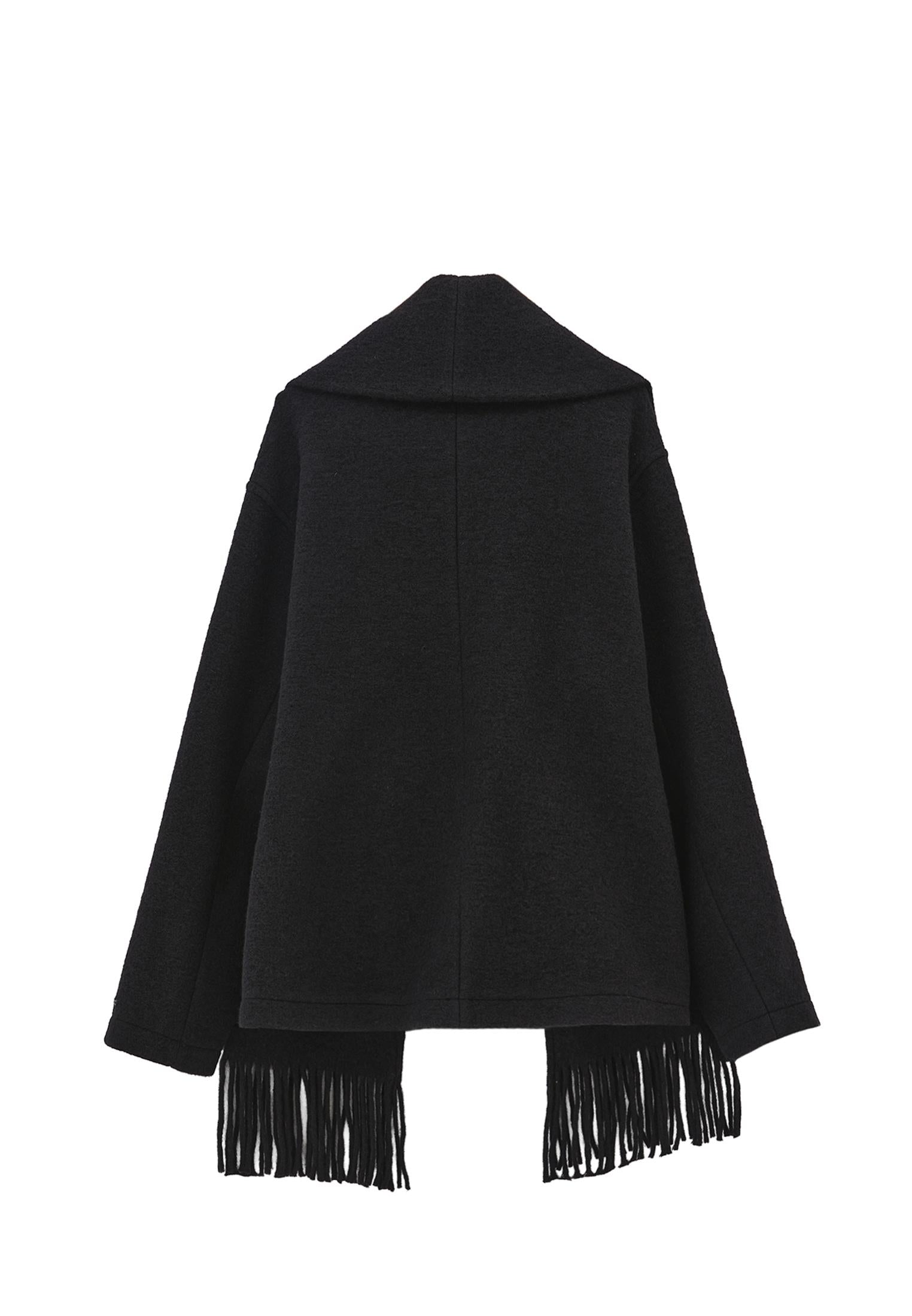 Shawl Collar Button Detailed Tunic Coat - BLACK