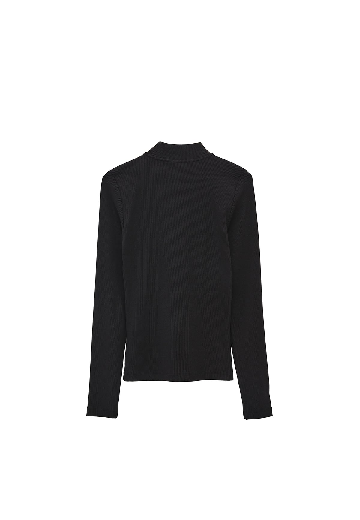 High Neck T-Shirt With Zipper Detail - BLACK