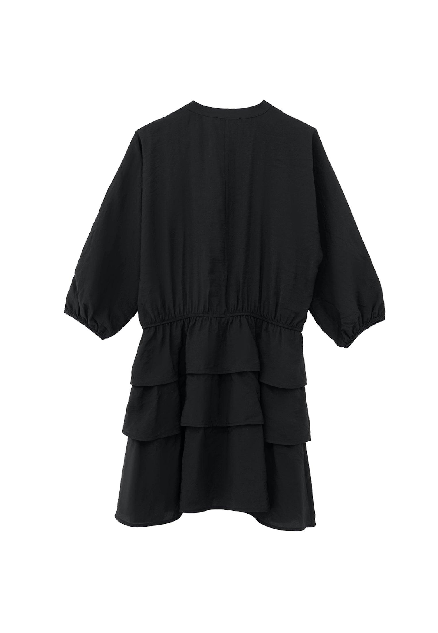 Draped V Neck Dress - BLACK