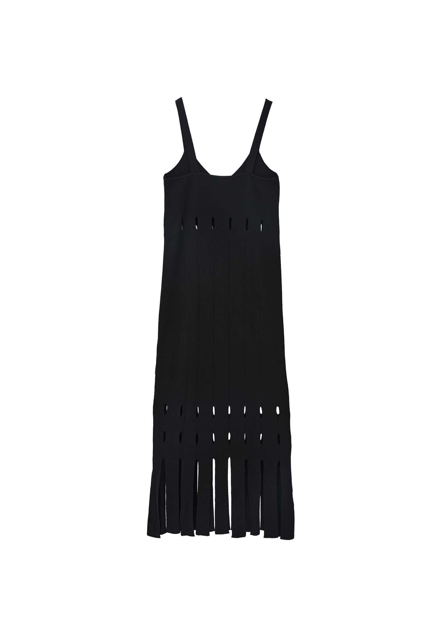Long Dress With Ajour Straps - BLACK