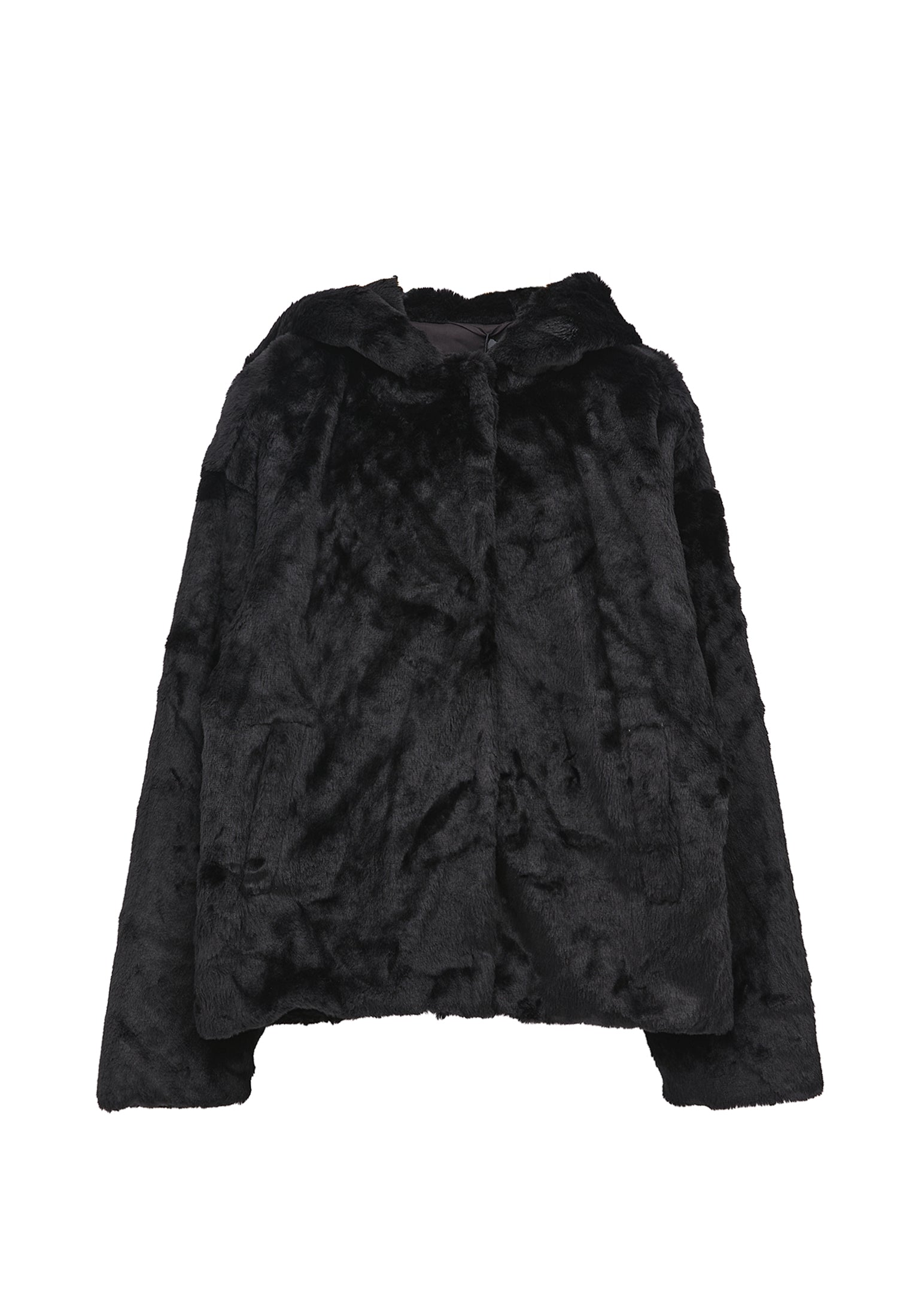 Hooded Fur Jacket - BLACK