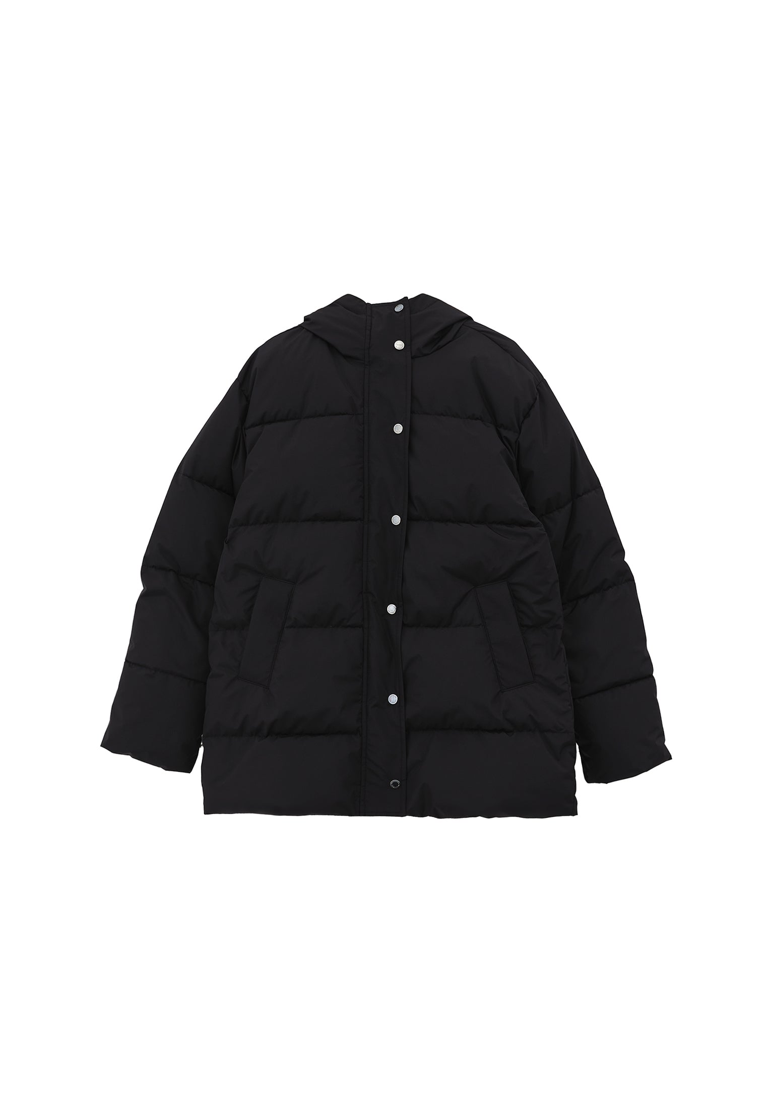 High Neck Midi Coat - BLACK