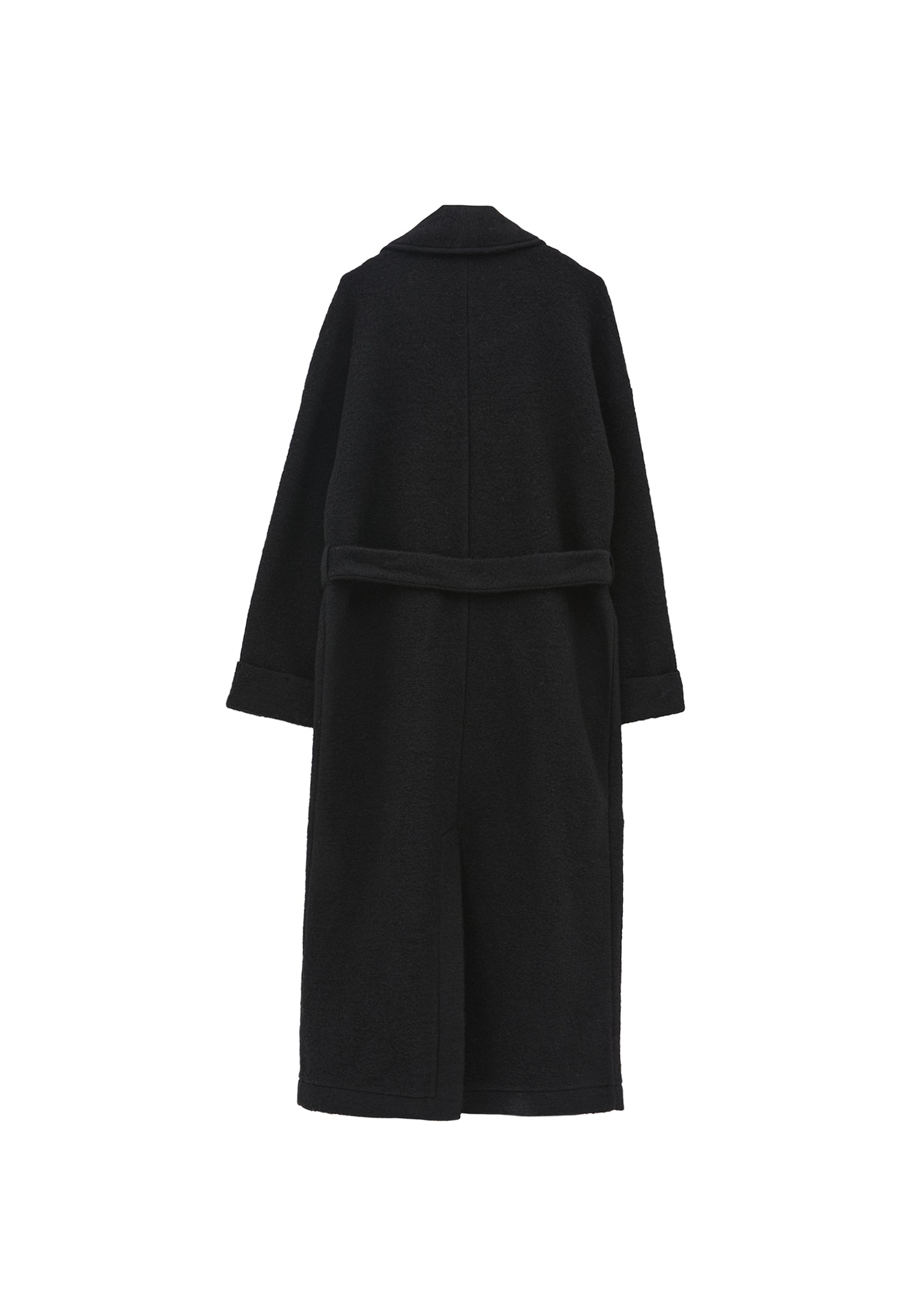 Long Coat With Shawl Collar And Belt Detail - BLACK