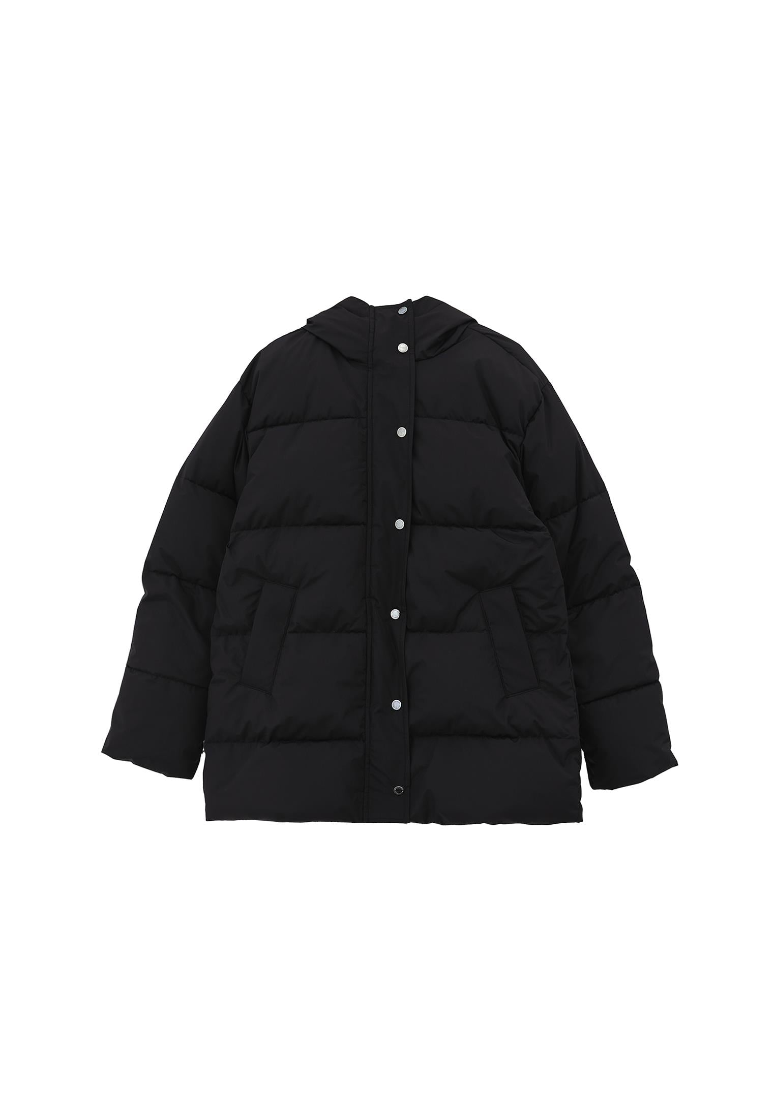 High Neck Midi Coat - BLACK