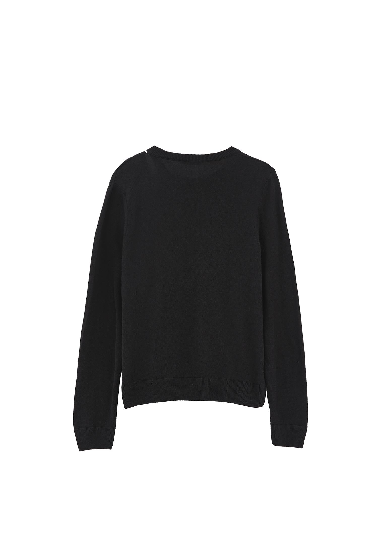 Crew Neck Long Sleeve Sweater - BLACK