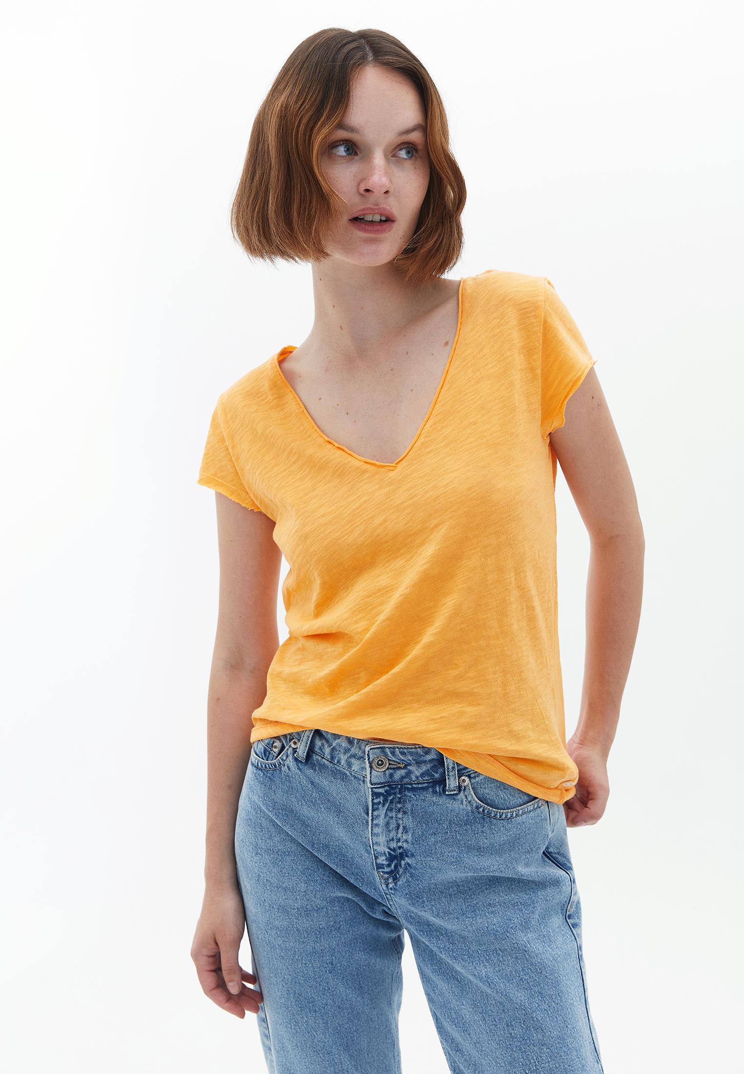 V Neck Loose T-Shirt - BLAZING ORANGE