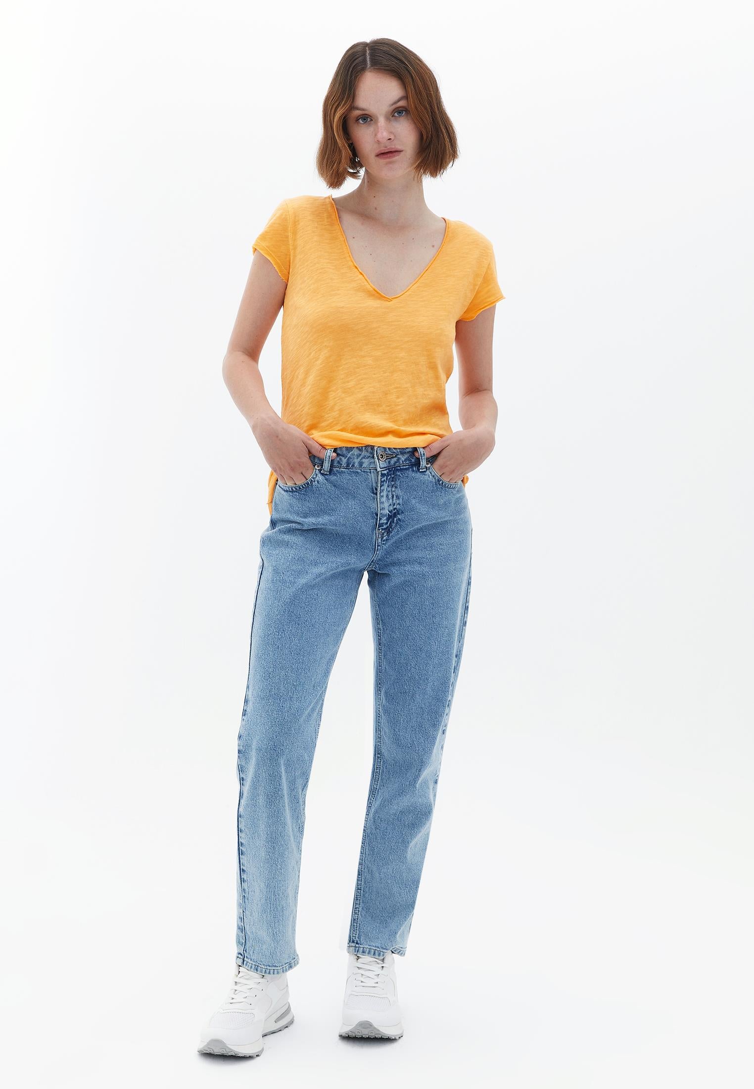 V Neck Loose T-Shirt - BLAZING ORANGE