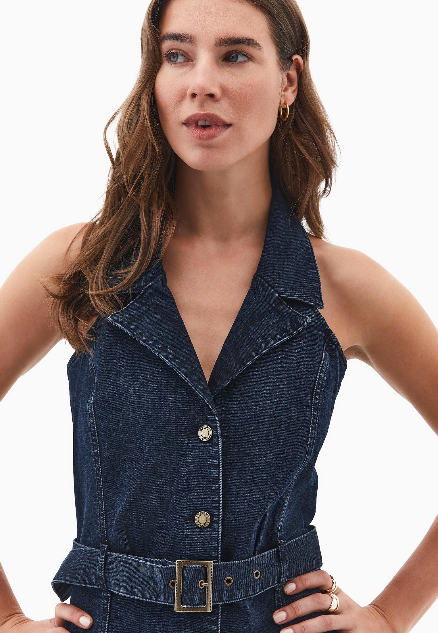 Short Dress With Belt Detail - BLUE BLACK DENIM