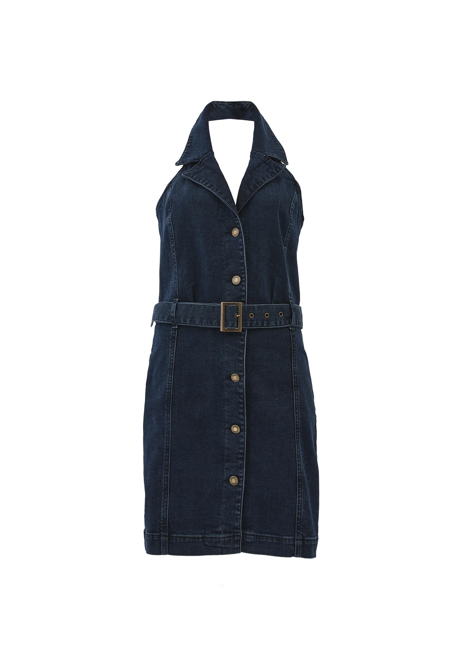 Short Dress With Belt Detail - BLUE BLACK DENIM