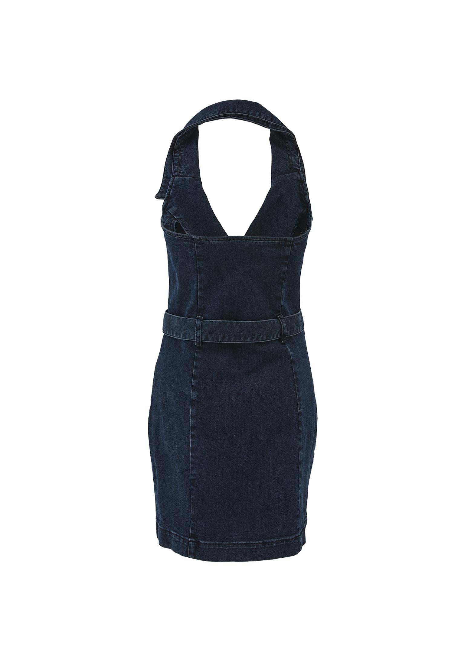 Short Dress With Belt Detail - BLUE BLACK DENIM