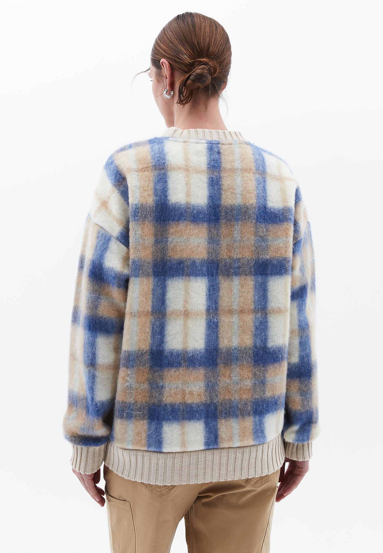 Oversize Plaid Sweatshirt - BLUE CHECK COMB