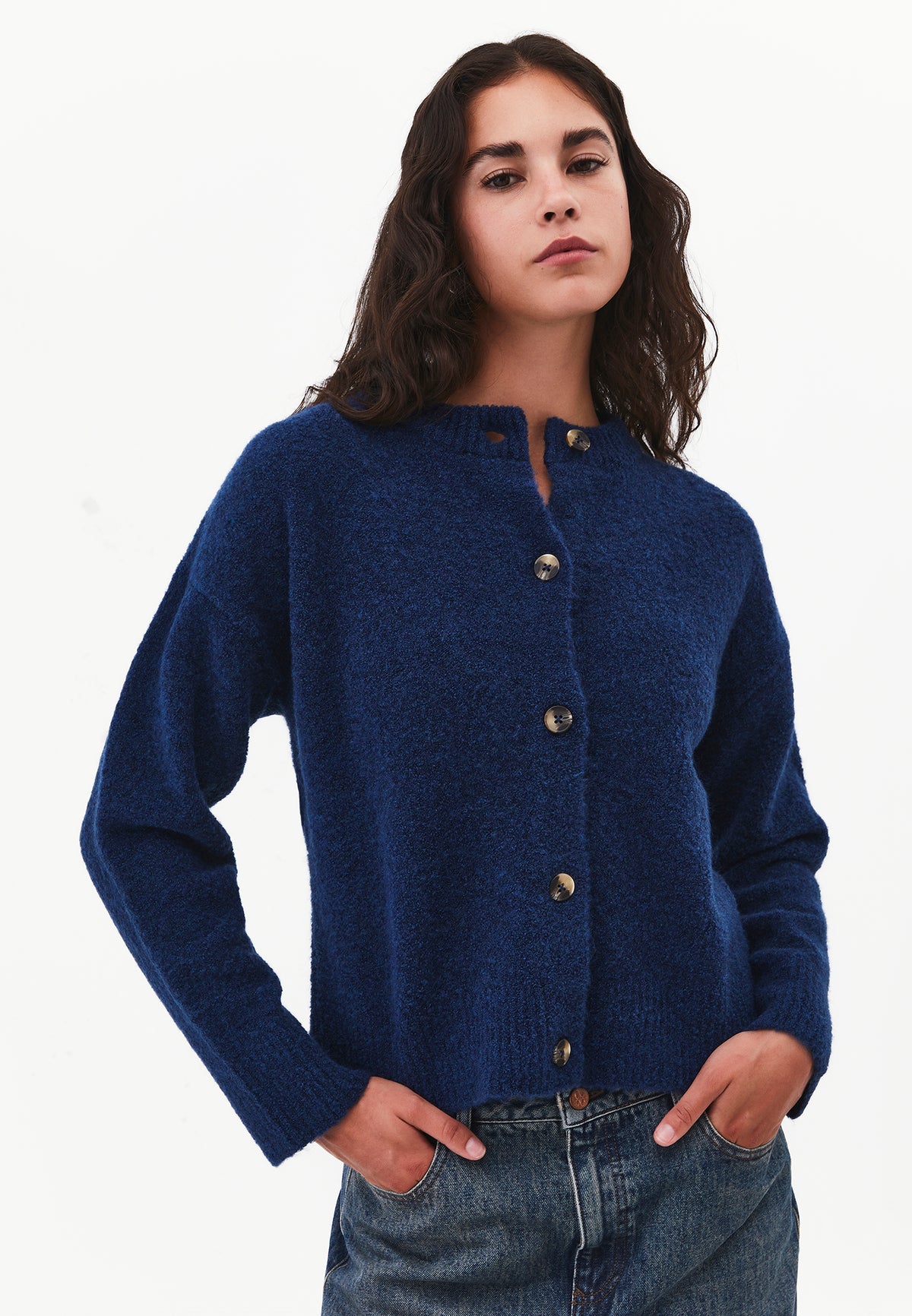 Button Detailed Short Cardigan - BLUE DEPTHS