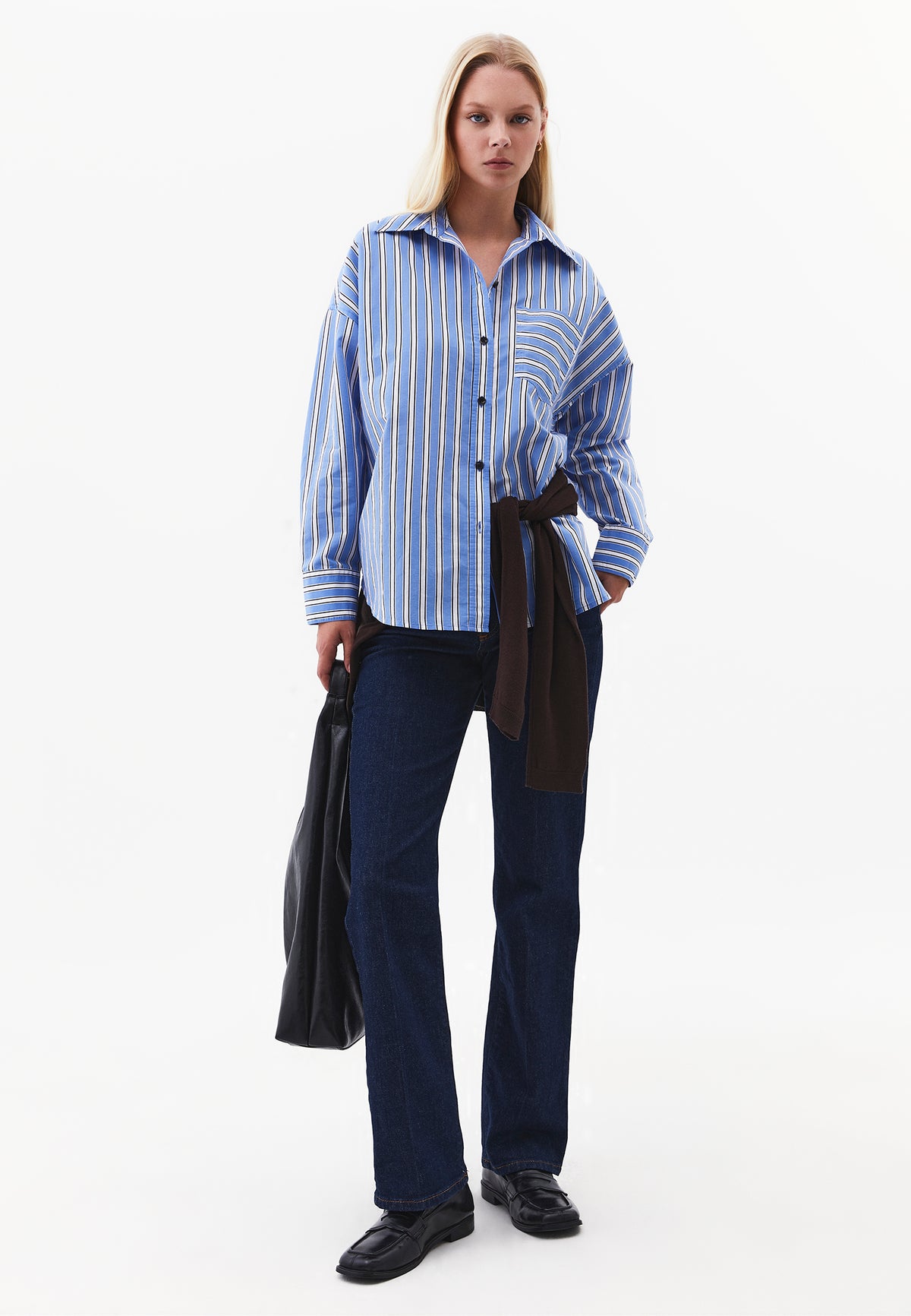 Oversized Standard Shirt with Pocket - BLUE STRIPED COMB