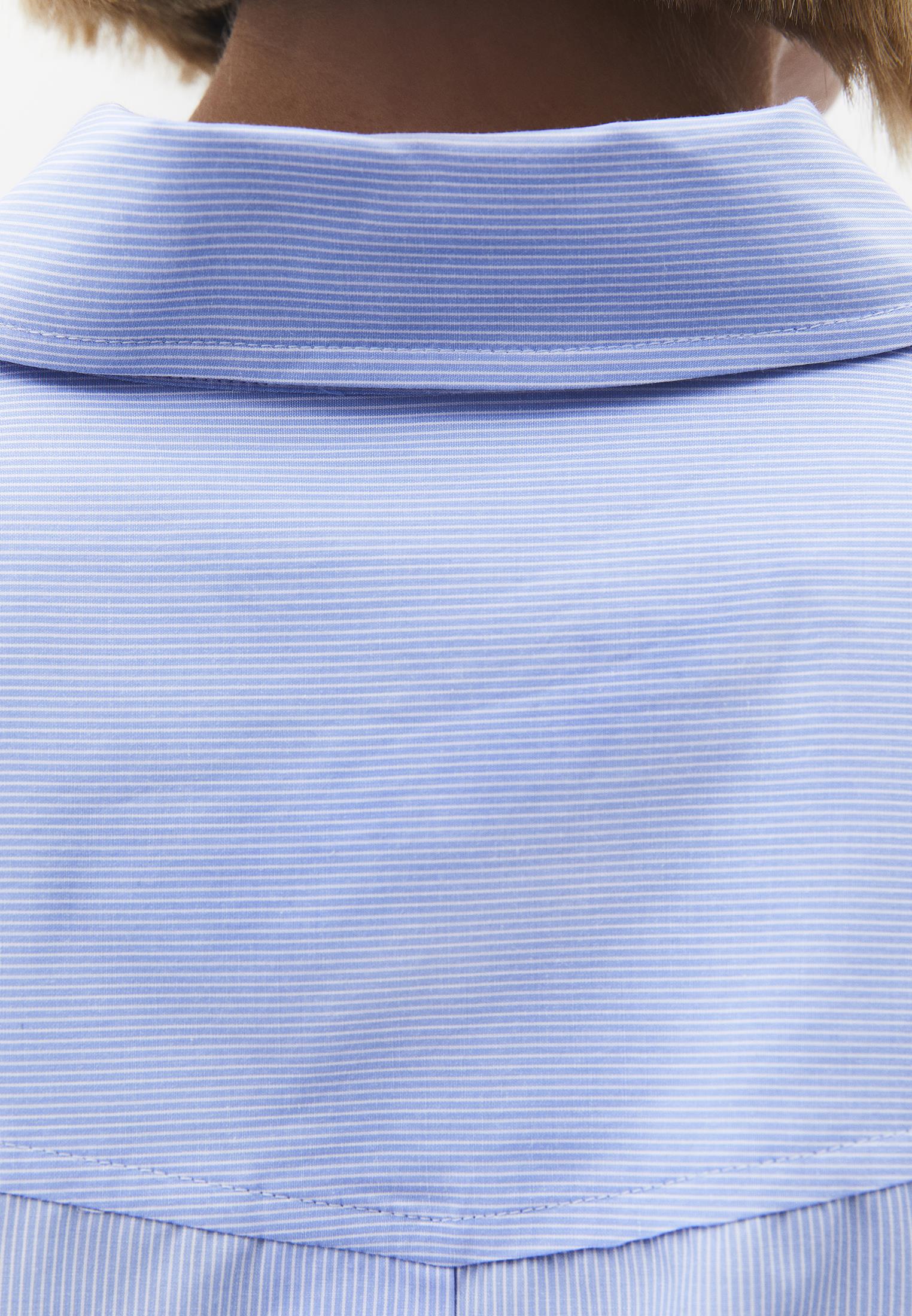 Shirt Collar Long Sleeve Crop Striped Shirt - BLUE STRIPE