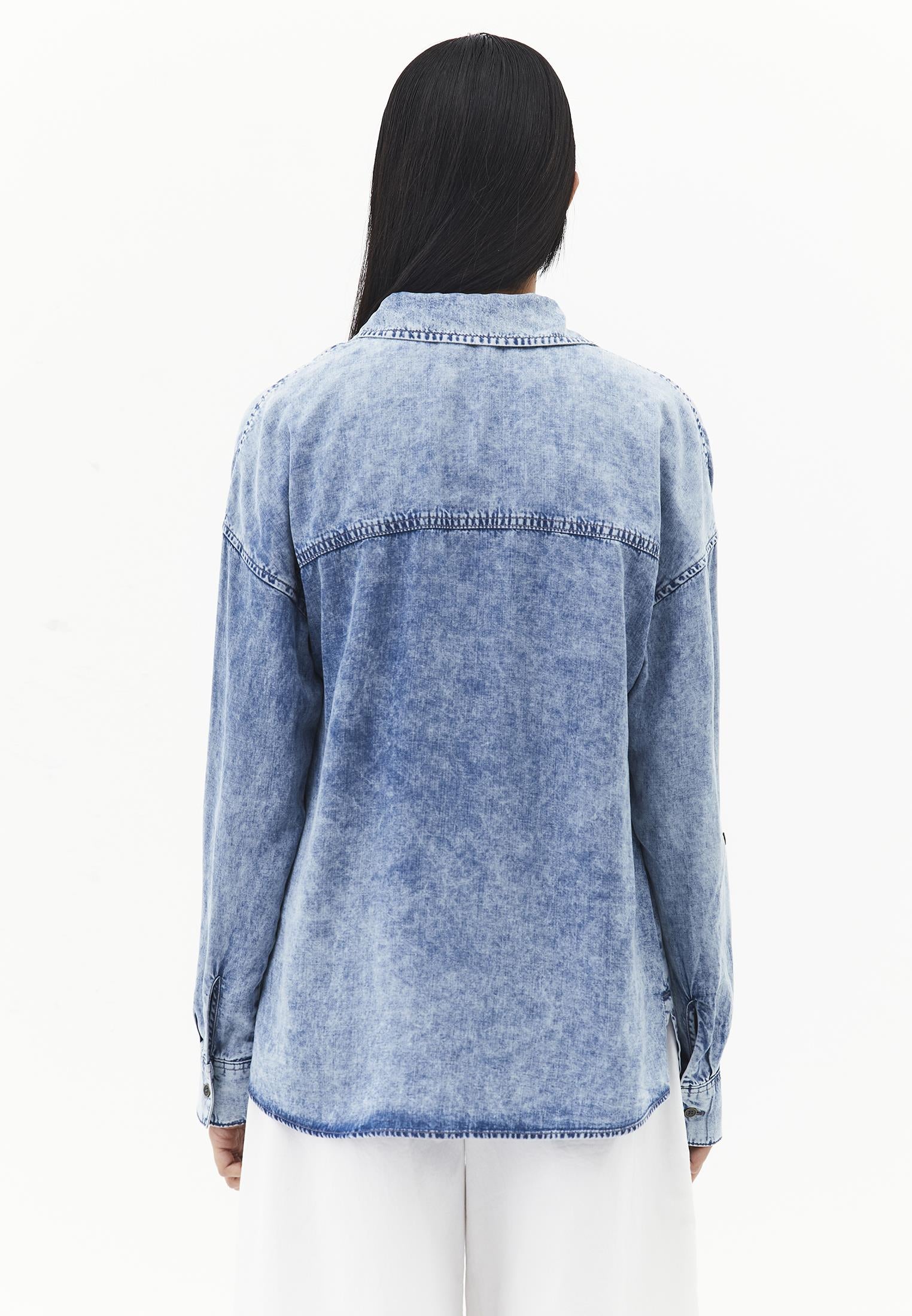 Shirt Collar Long Sleeve Shirt - BLUE WASH DENIM