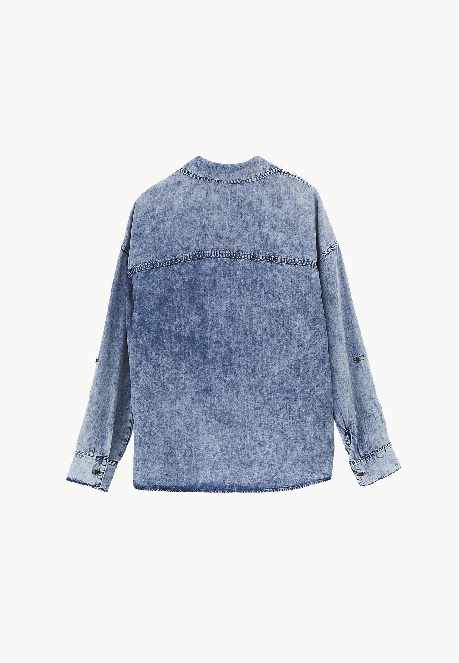 Shirt Collar Long Sleeve Shirt - BLUE WASH DENIM
