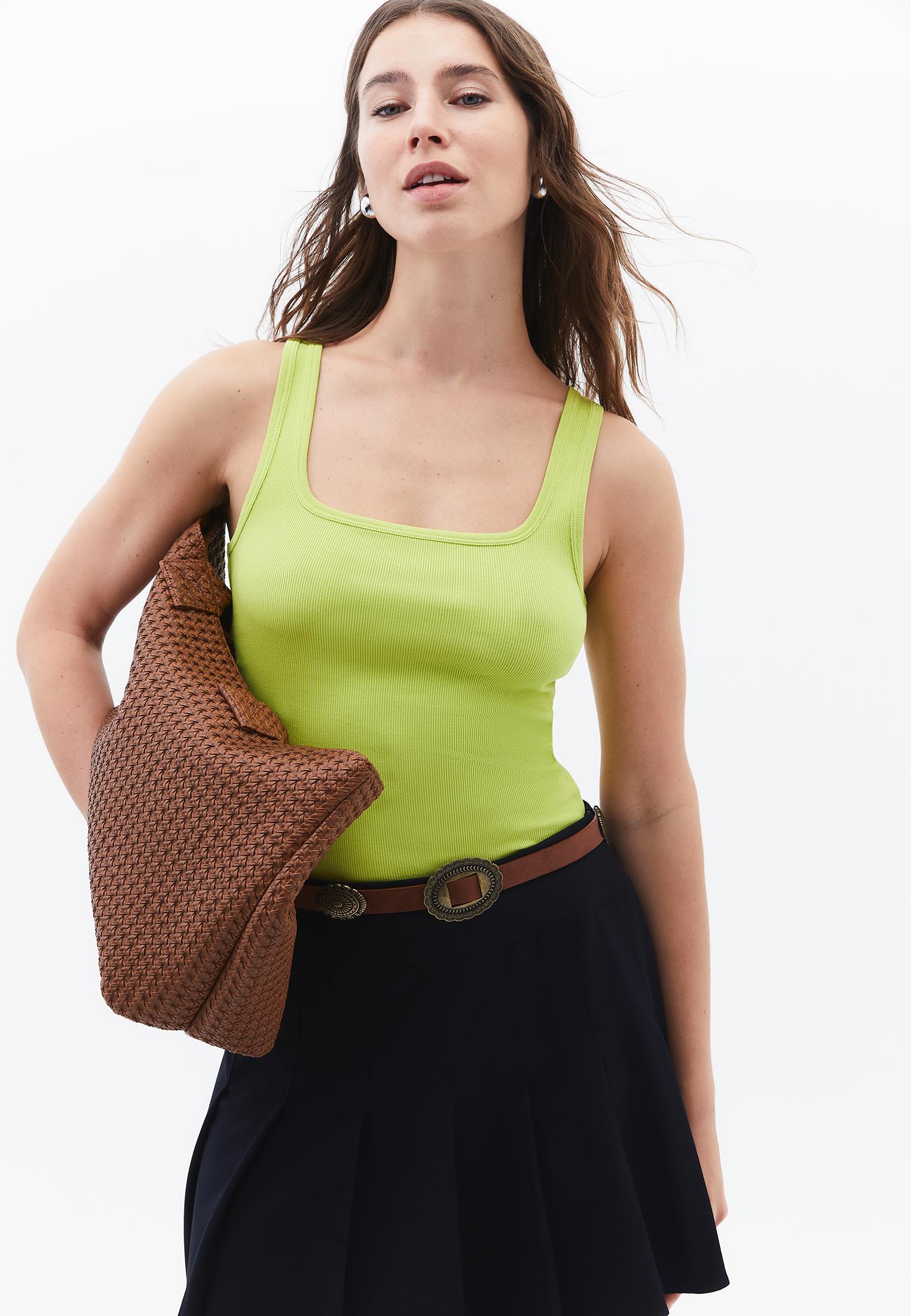 Square Neck Sleeveless Top - BRIGHT CHARTREUSE
