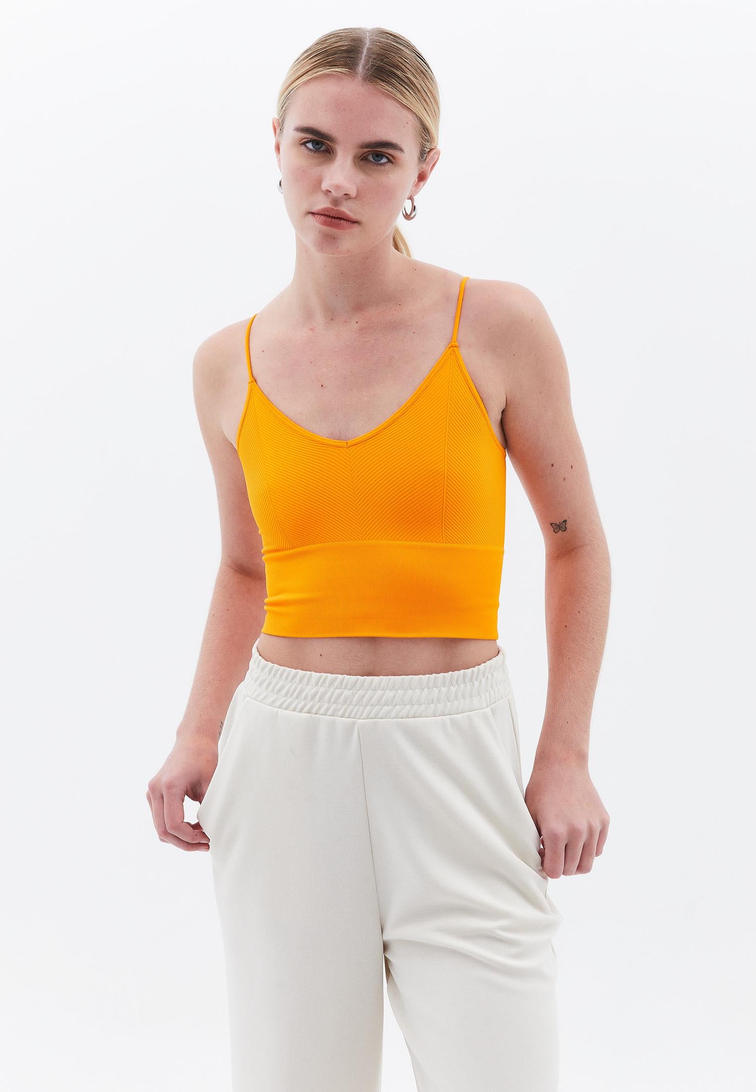 Jacquard Patterned V Neck Tank Top - BRIGHT MARIGOLD