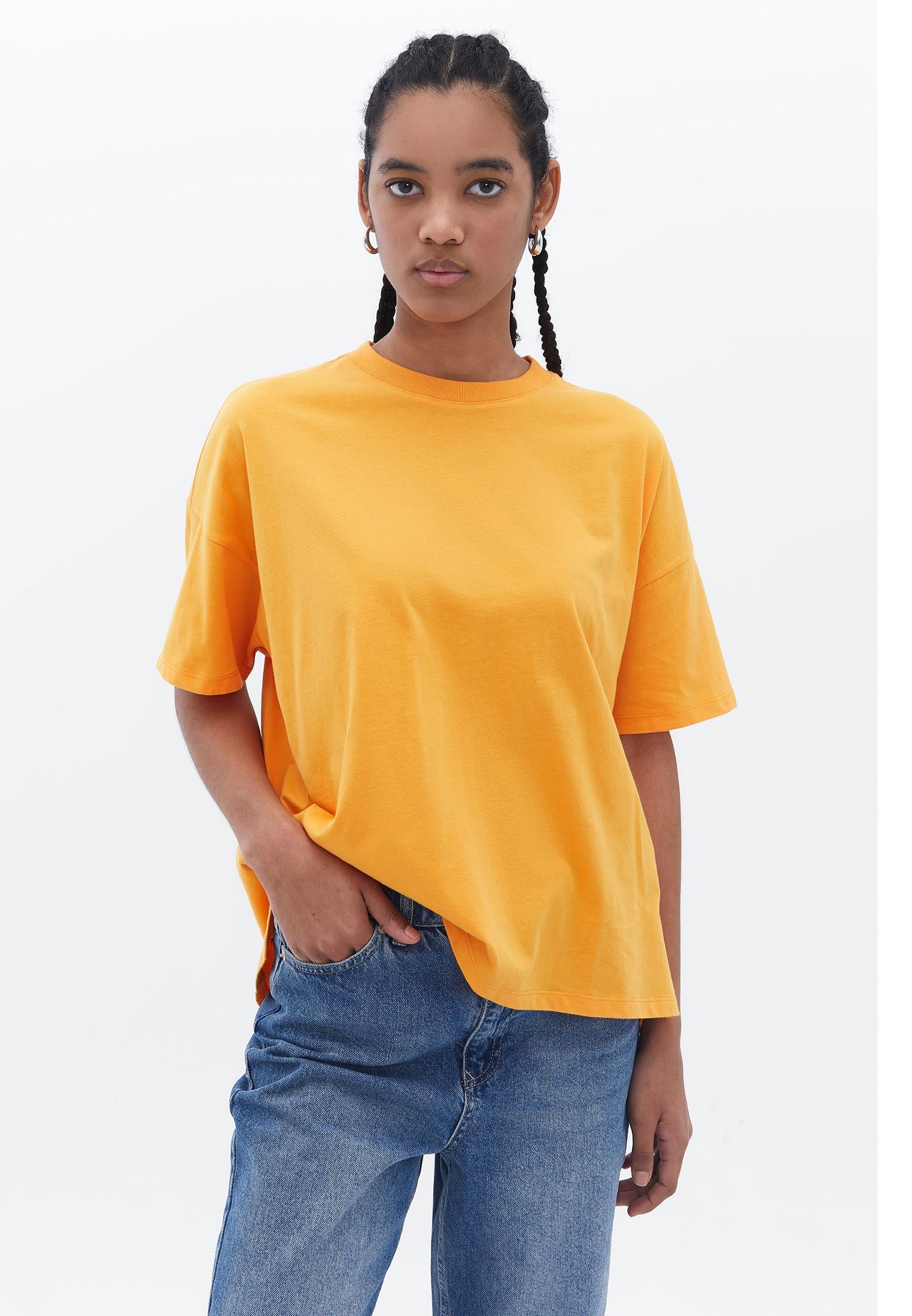 Oversize Crew Neck T-Shirt - BRIGHT MARIGOLD