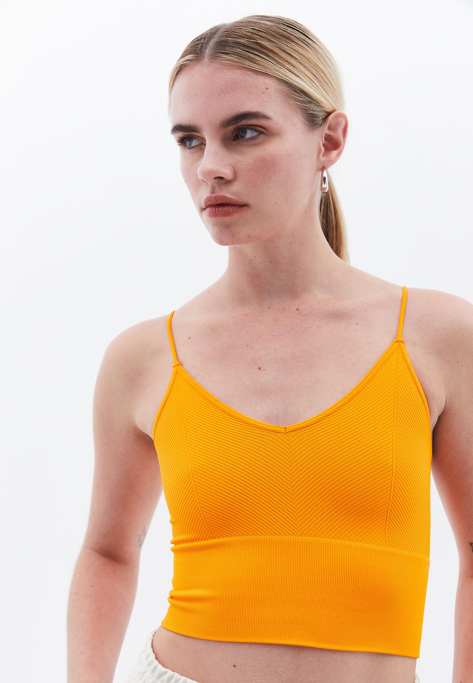 Jacquard Patterned V Neck Tank Top - BRIGHT MARIGOLD