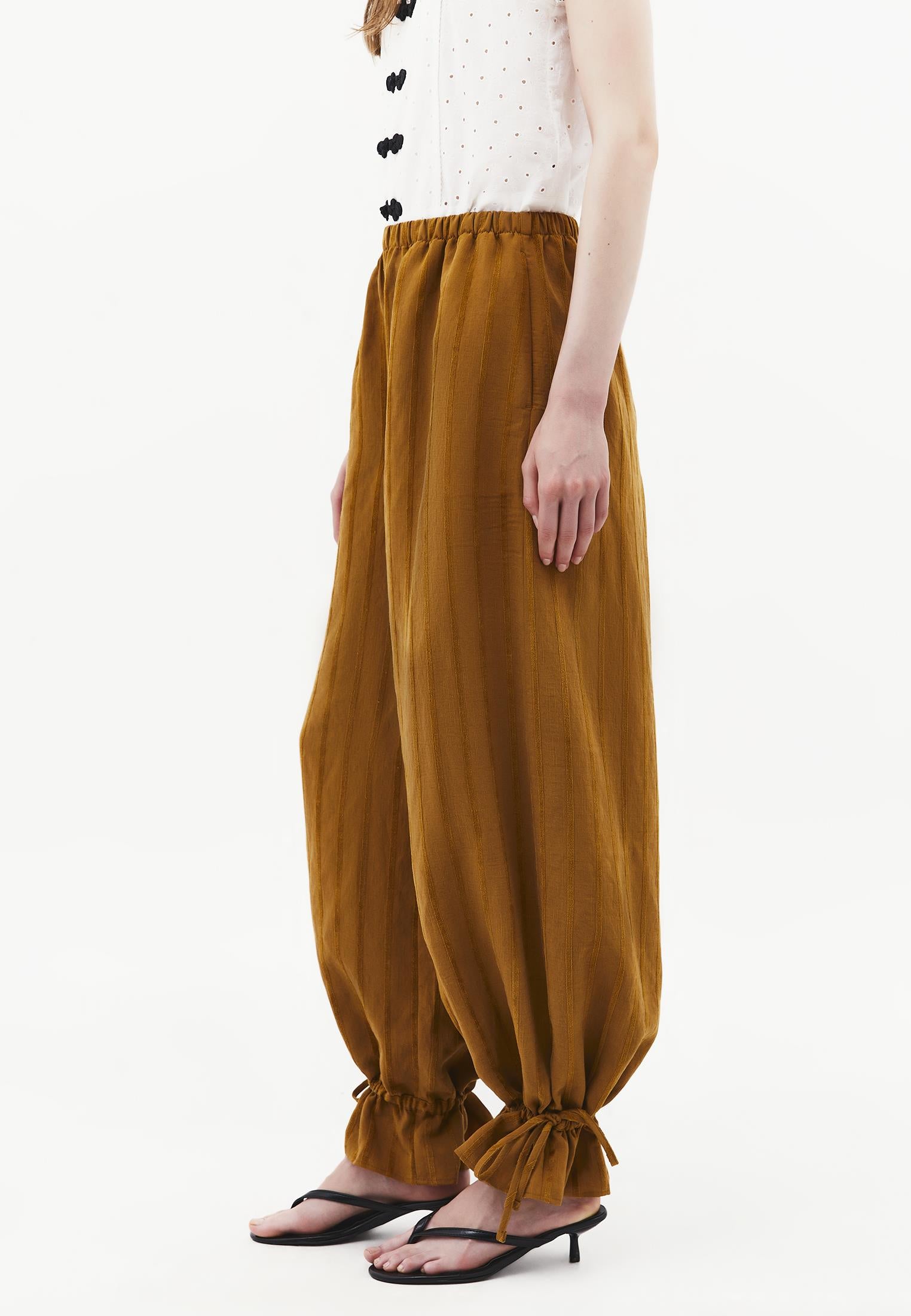 Tie-Waist High Rise Jogger Pants - BRONZE BROWN