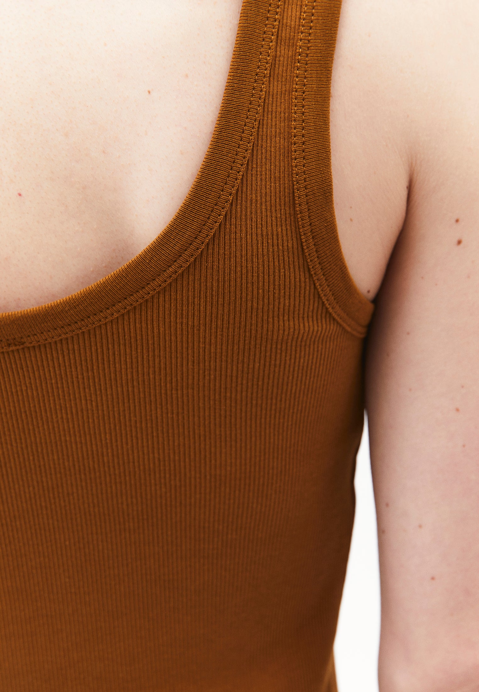 U Neck Bodycon Ribbed Tank Top - BRONZE BROWN