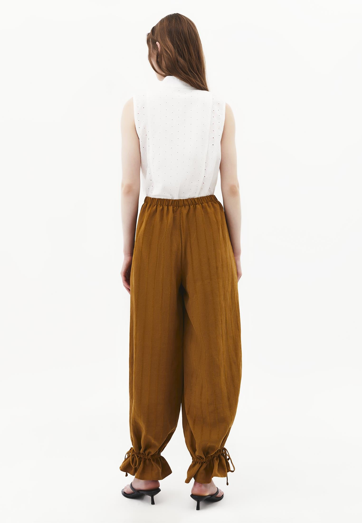Tie-Waist High Rise Jogger Pants - BRONZE BROWN