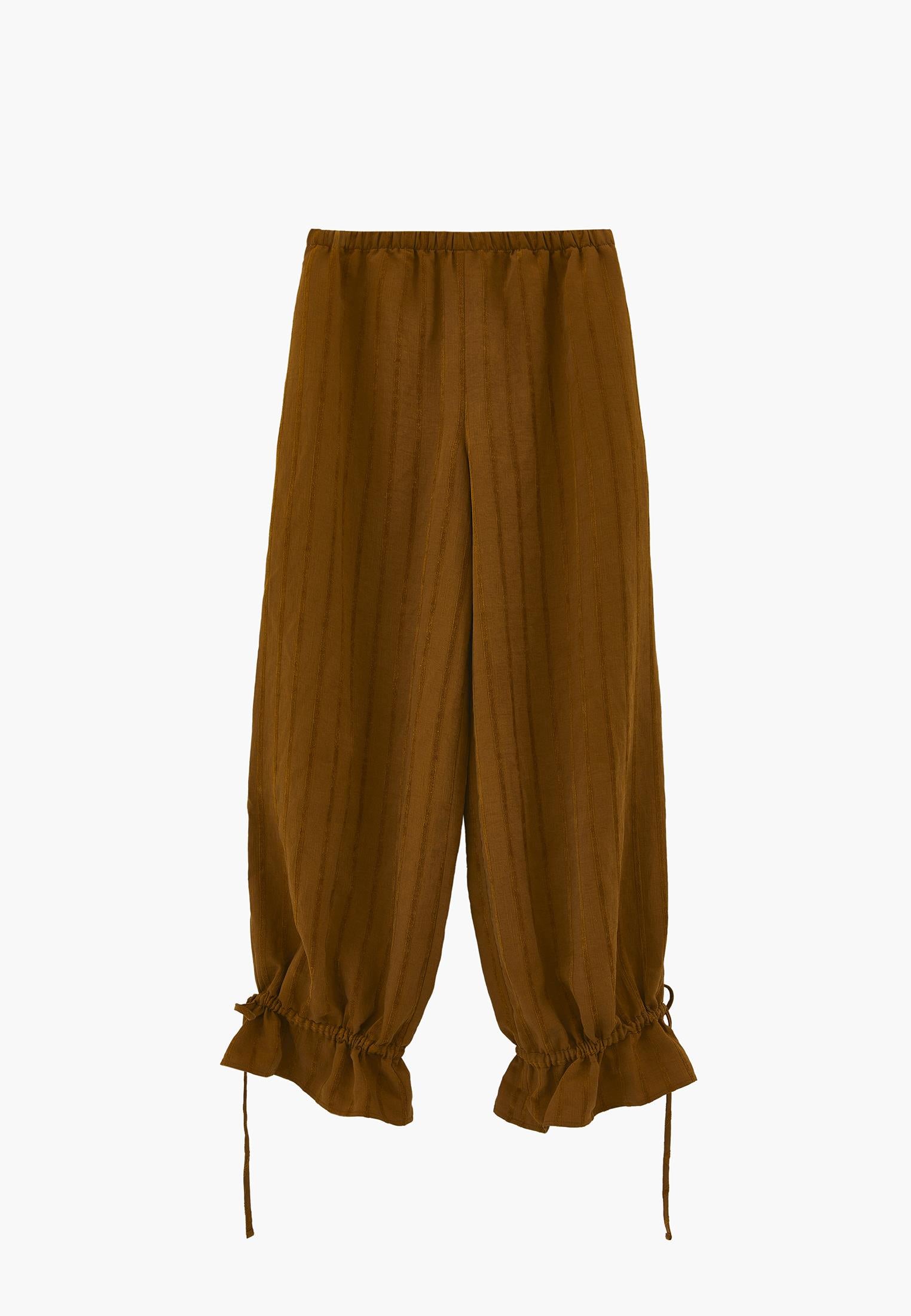 Tie-Waist High Rise Jogger Pants - BRONZE BROWN