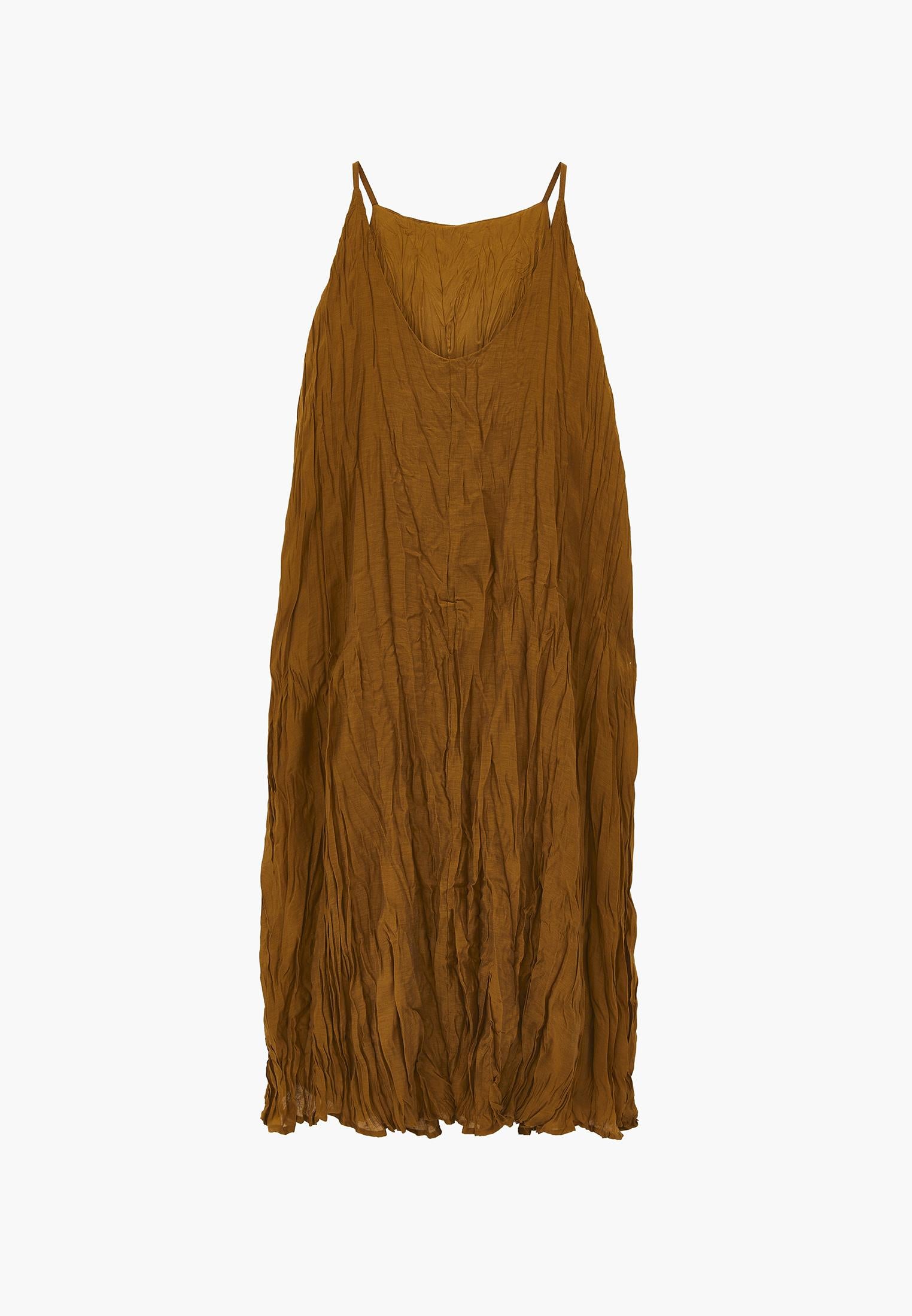 Long A-Line Dress with Halter Neck - BRONZE BROWN