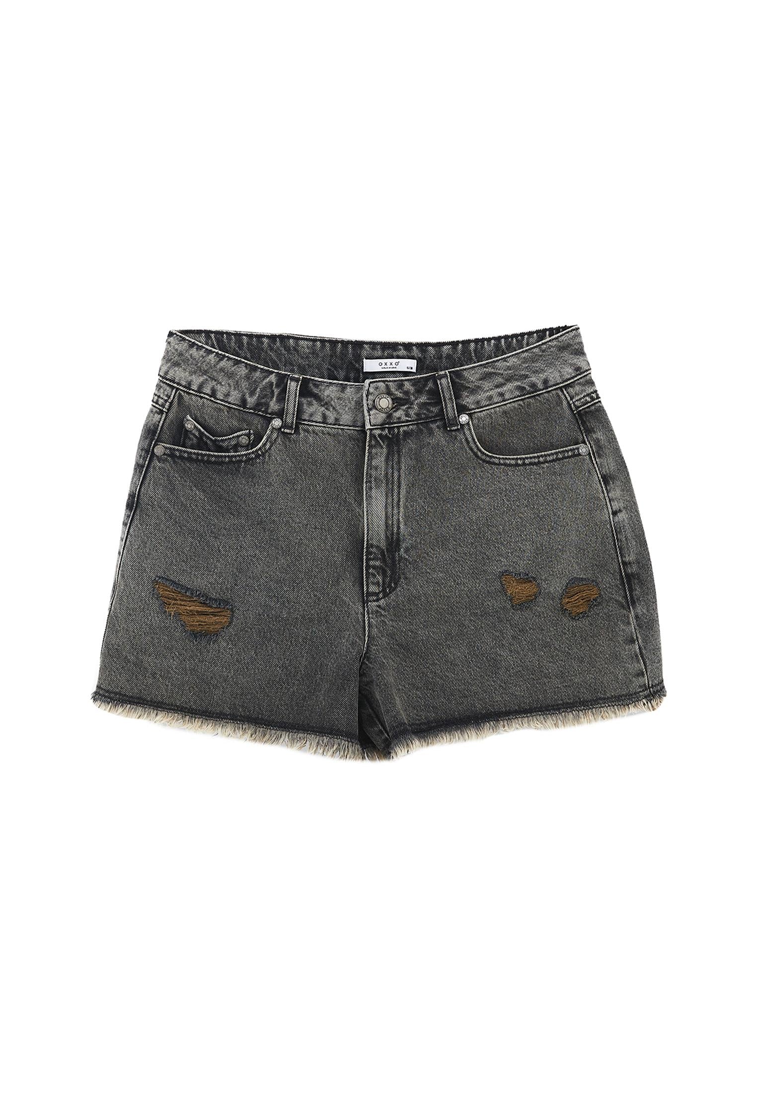 High Waist Five Pocket Denim Shorts - BROWN BLACK DENIM