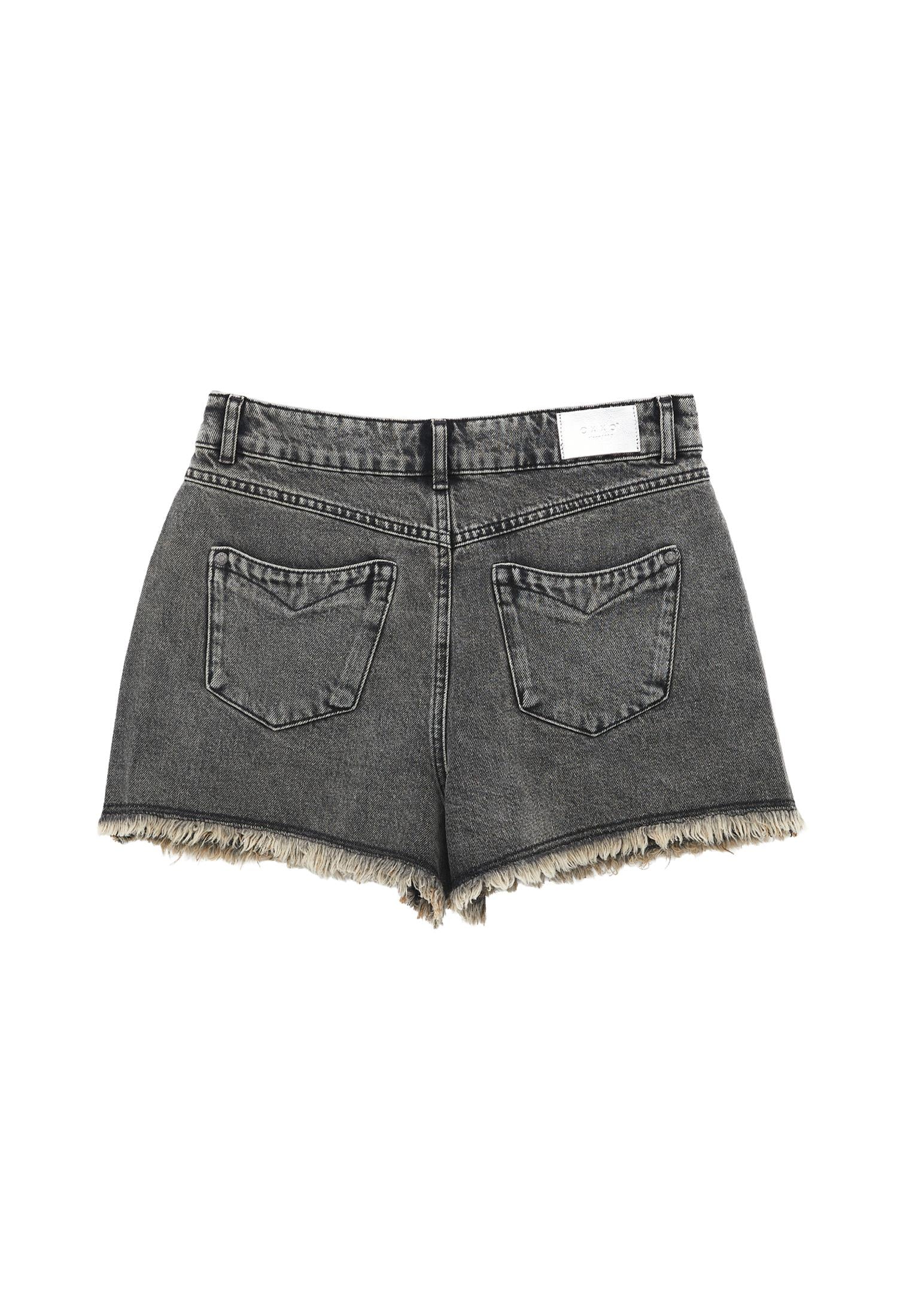 High Waist Five Pocket Denim Shorts - BROWN BLACK DENIM