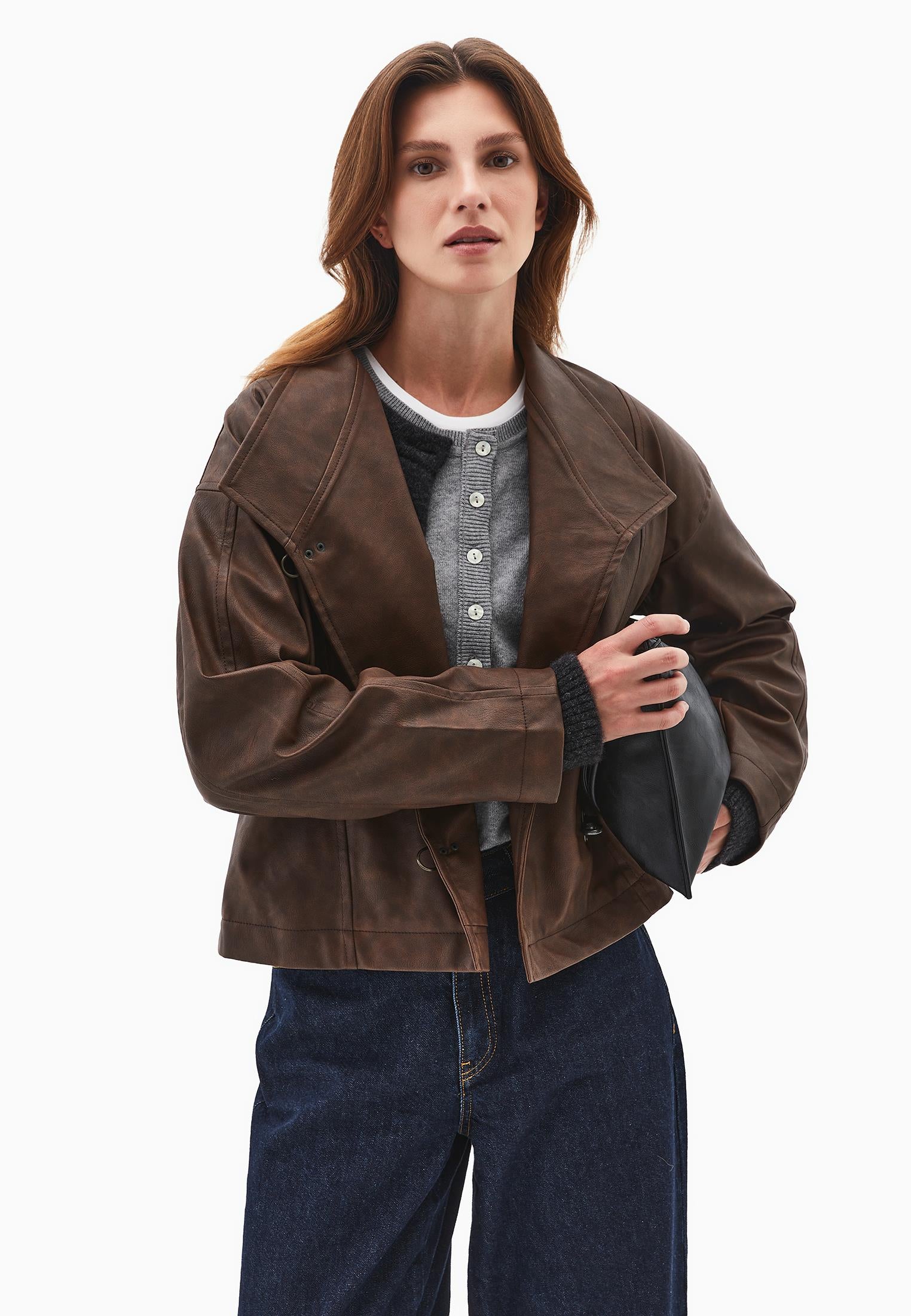 Shawl Collar Midi Jacket - BRUNETTE